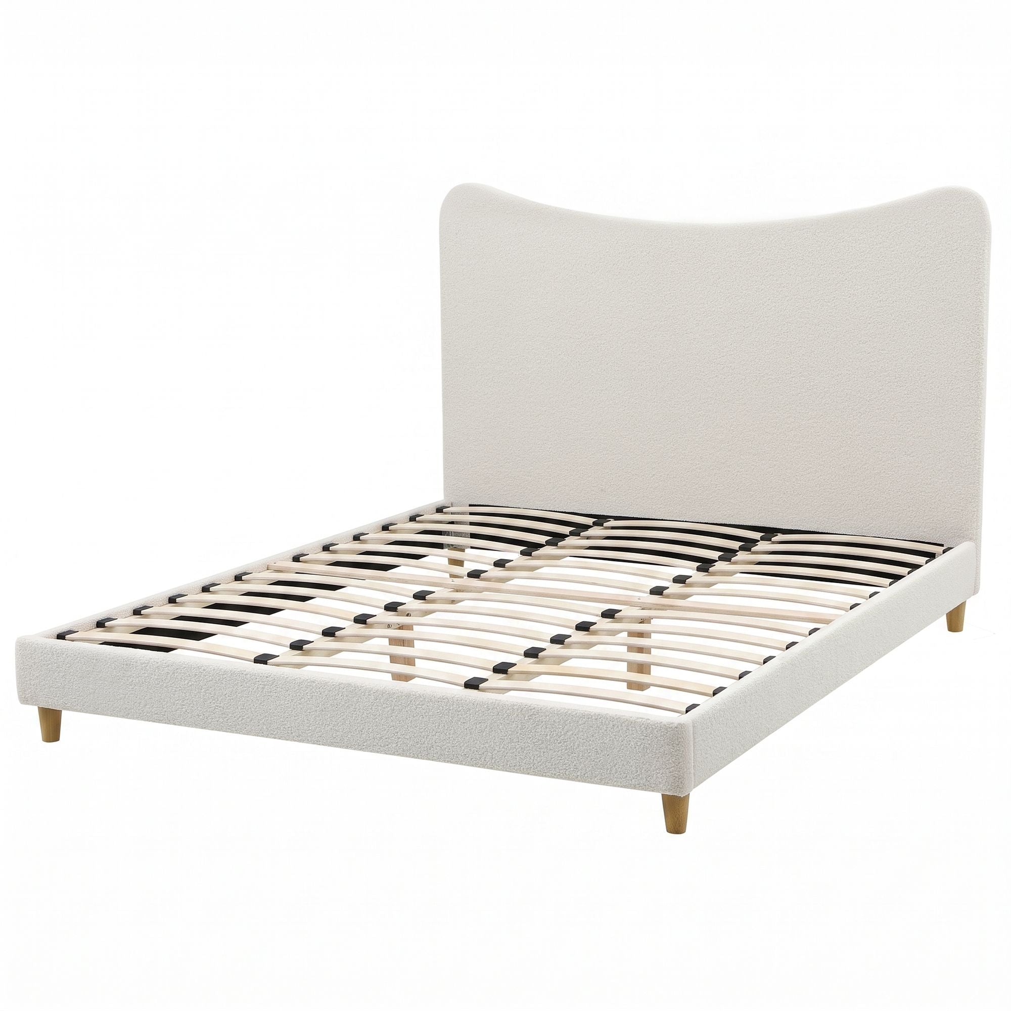 Artiss King Bed Frame with Boucle Headboard, Beige, 300kg Capacity Bedworld