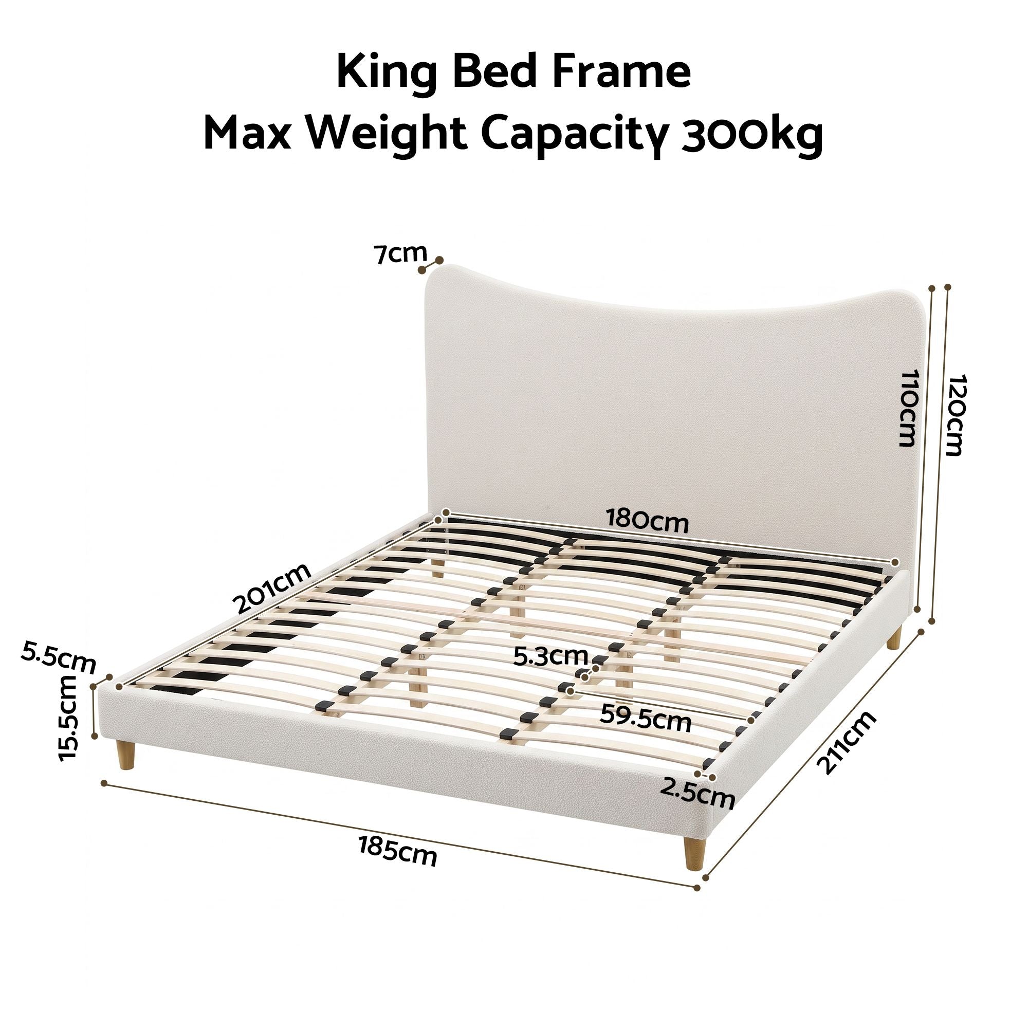 Artiss King Bed Frame with Boucle Headboard, Beige, 300kg Capacity Bedworld