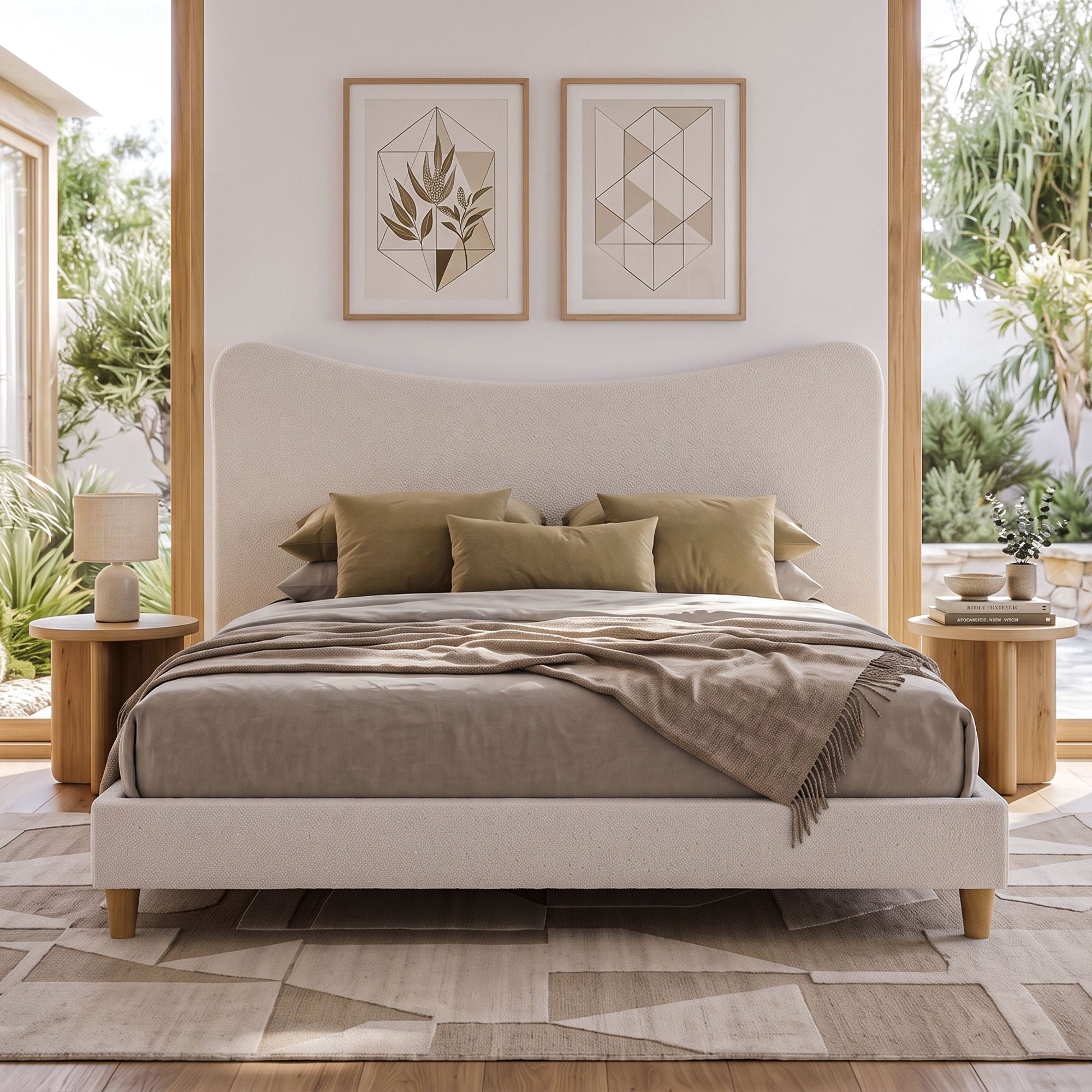 Artiss King Bed Frame with Boucle Headboard, Beige, 300kg Capacity Bedworld