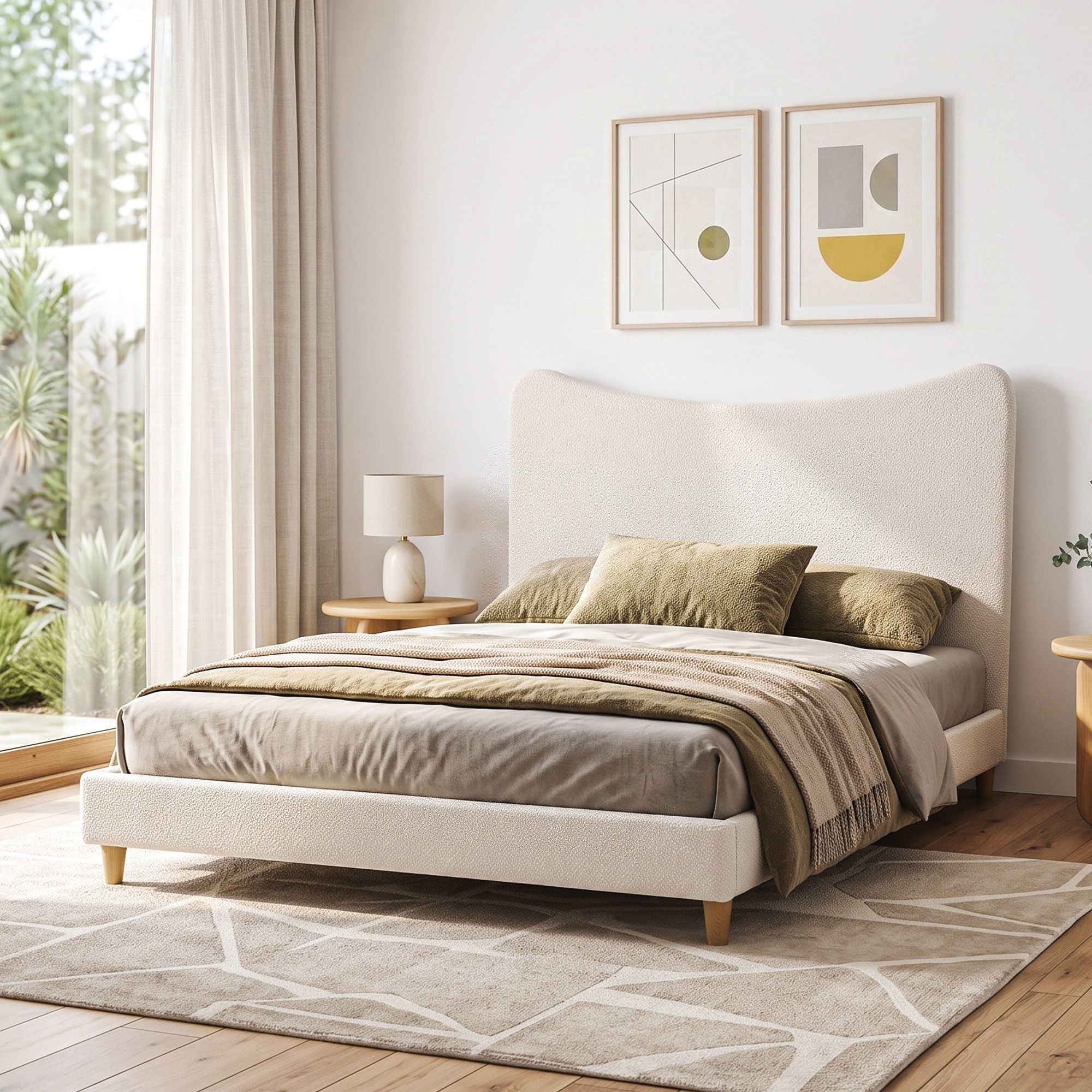 Artiss Queen Bed Frame with Boucle Headboard, Beige, 300kg Capacity Bedworld