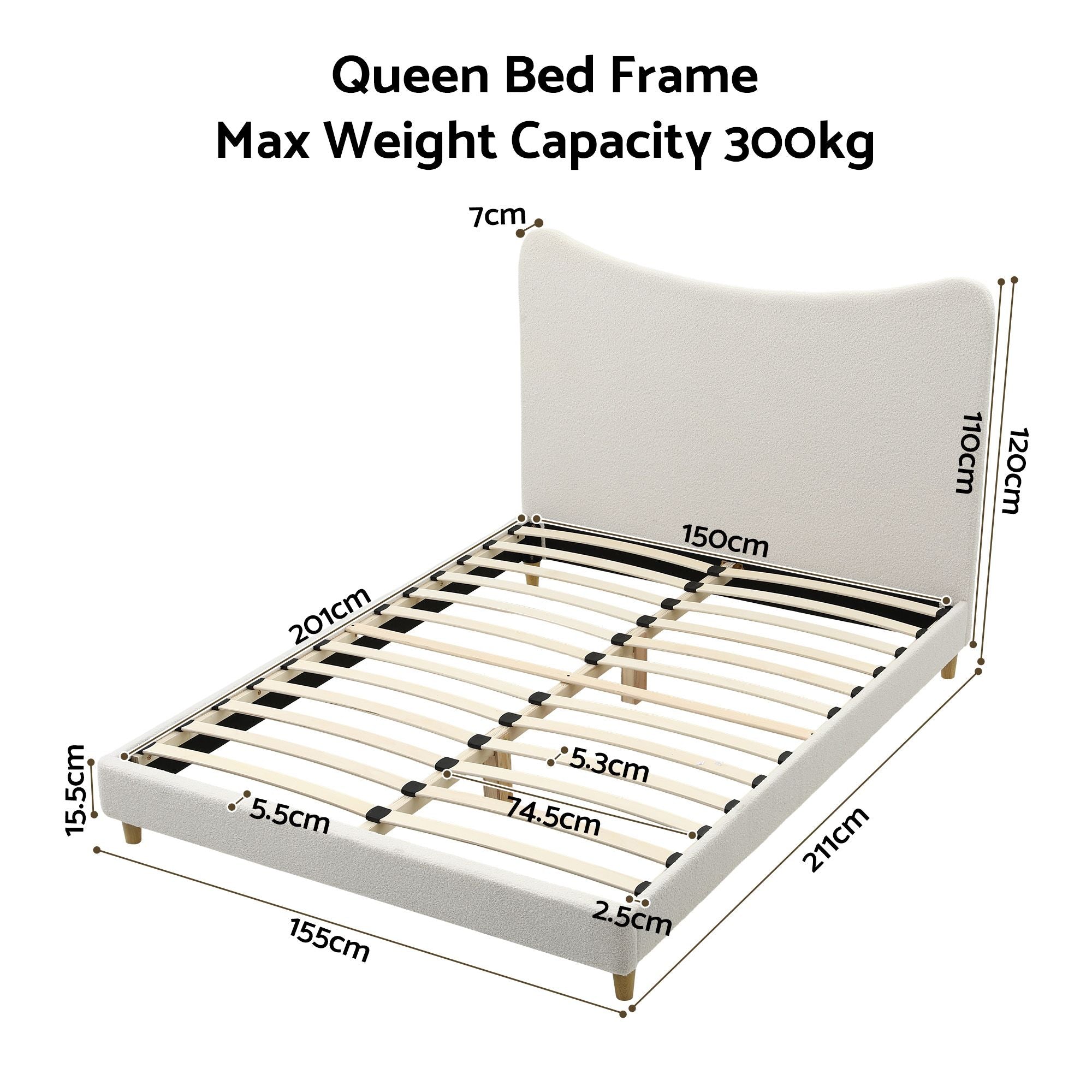 Artiss Queen Bed Frame with Boucle Headboard, Beige, 300kg Capacity Bedworld