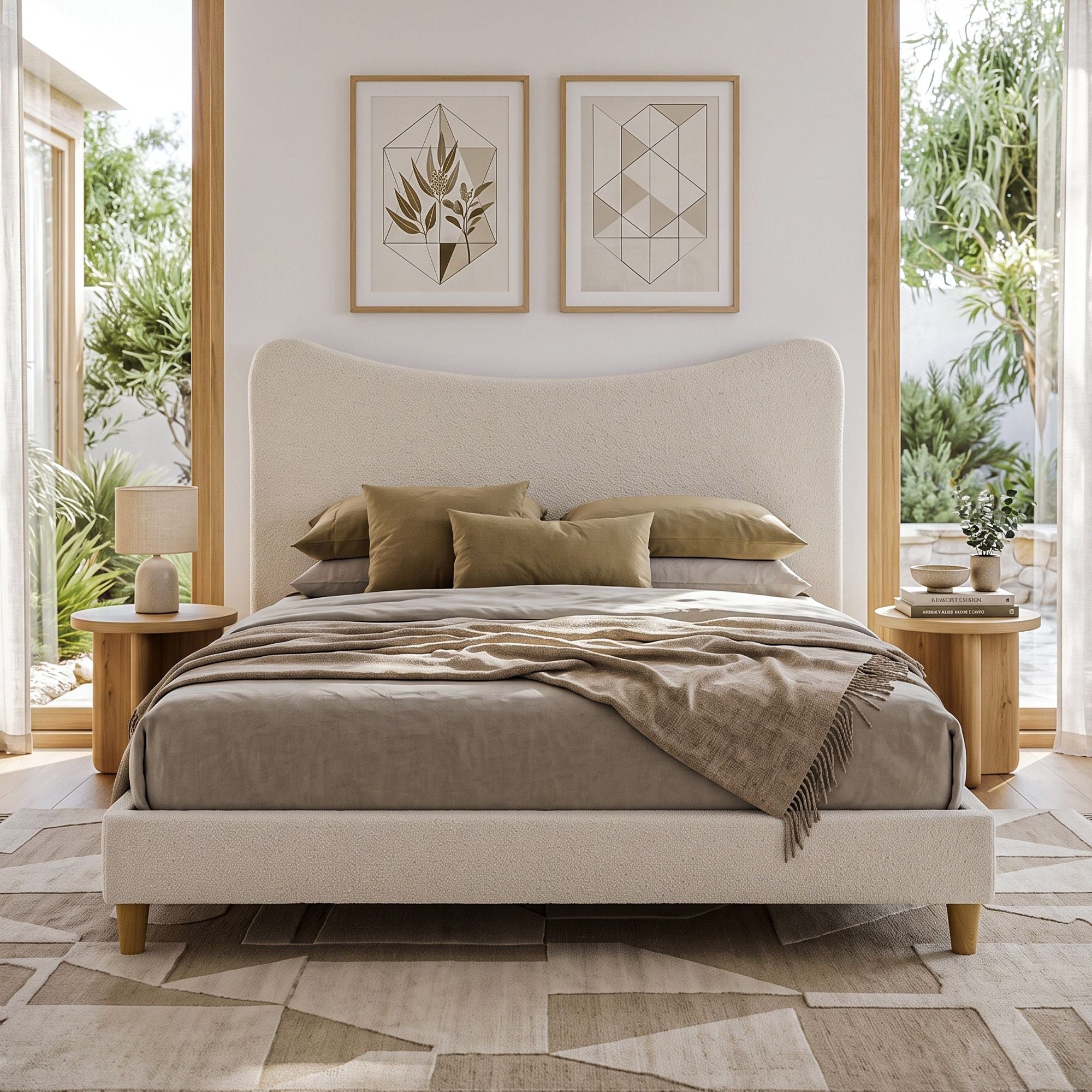 Artiss Queen Bed Frame with Boucle Headboard, Beige, 300kg Capacity Bedworld