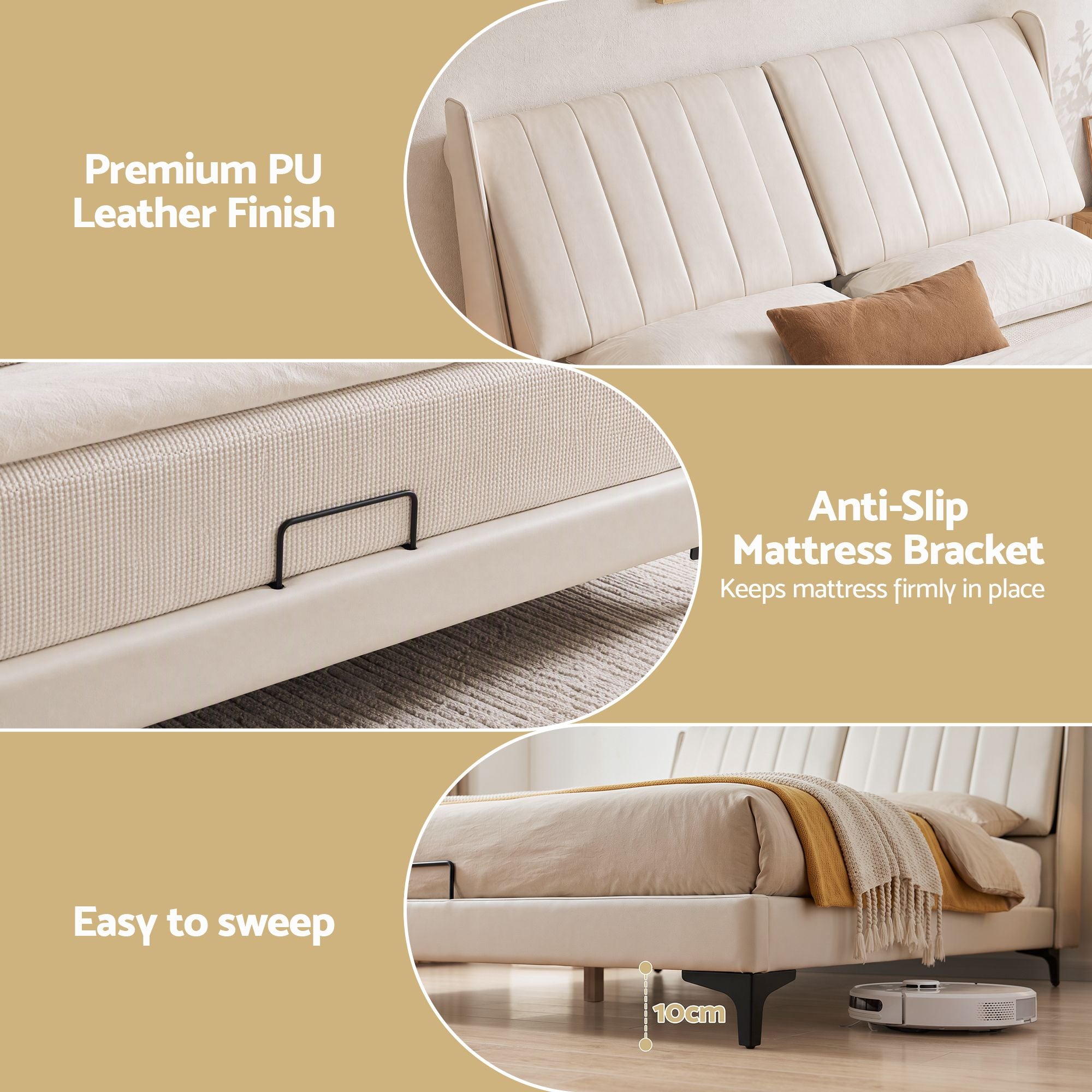 Artiss King Size Bed Frame with Adjustable Headboard, PU Leather Bedworld