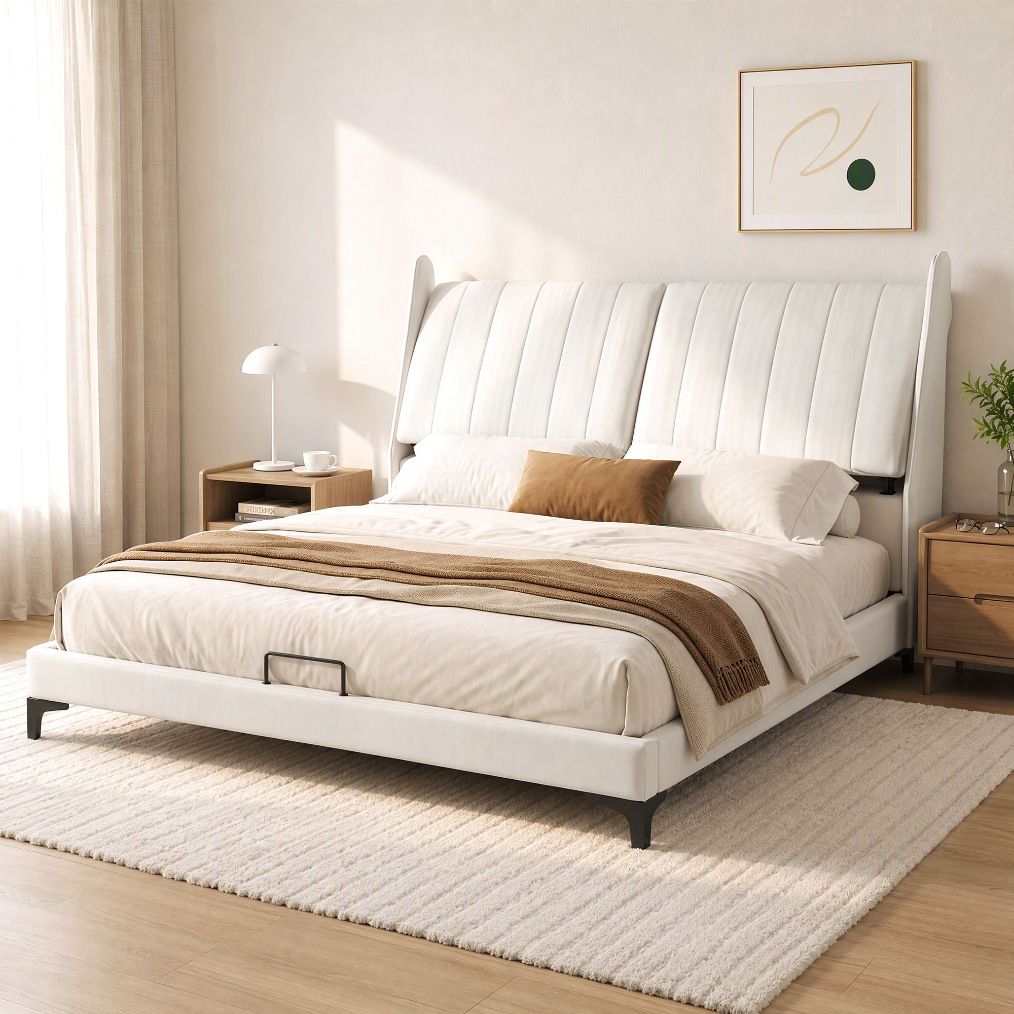 Artiss King Size Bed Frame with Adjustable Headboard, PU Leather Bedworld