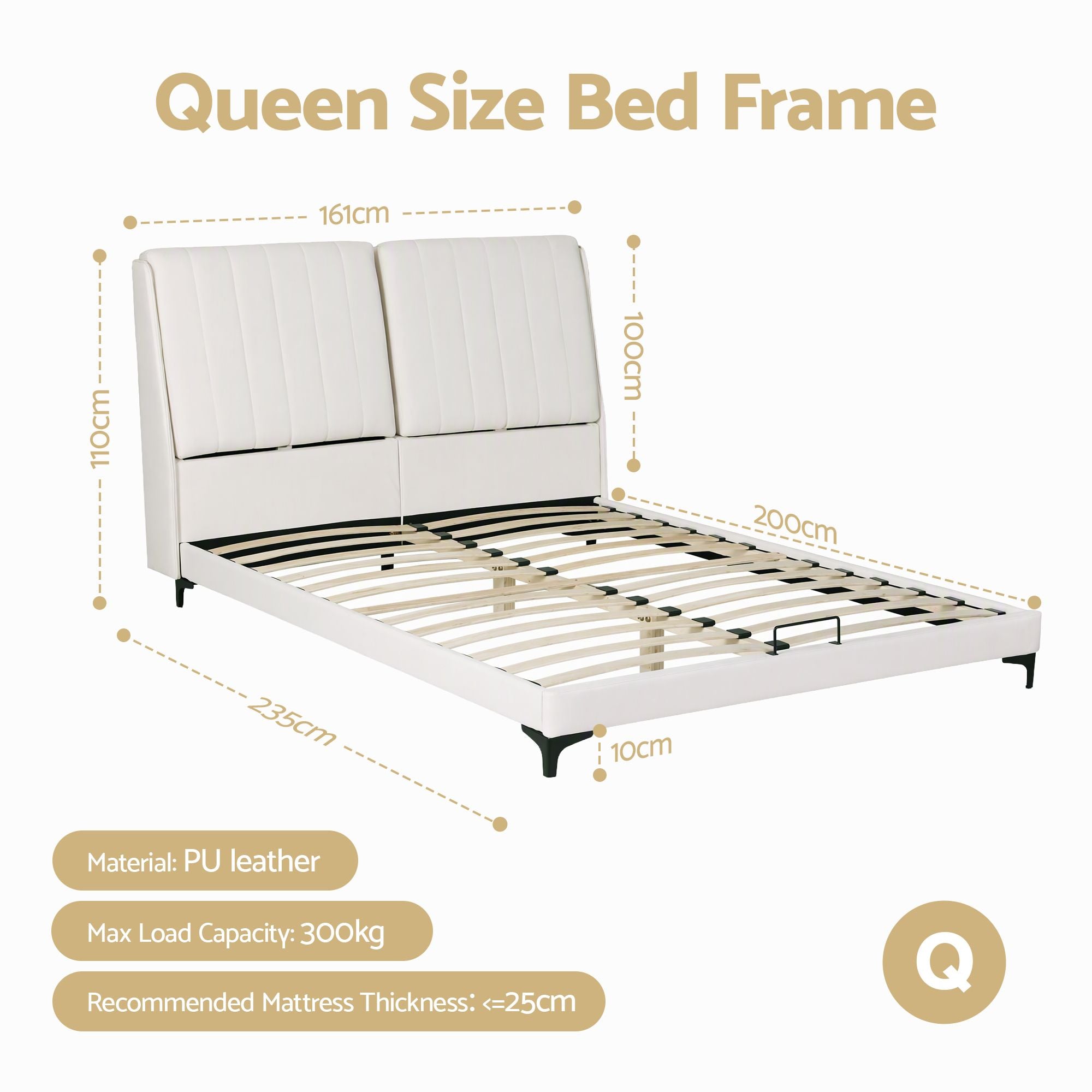 Artiss Queen Size Bed Frame with Adjustable Headboard, PU Leather Bedworld