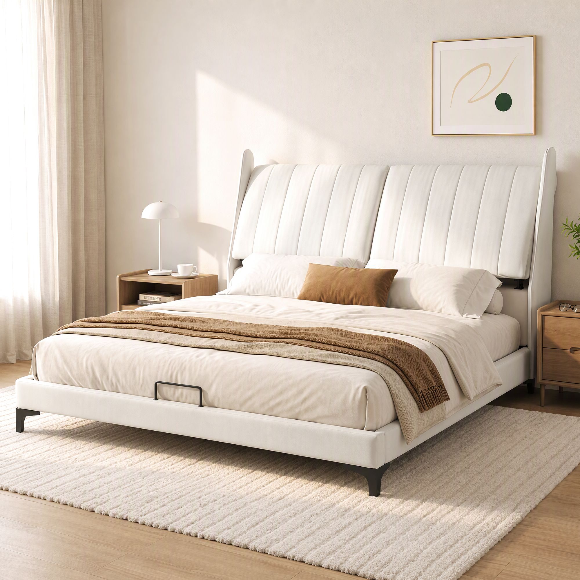 Artiss Queen Size Bed Frame with Adjustable Headboard, PU Leather Bedworld