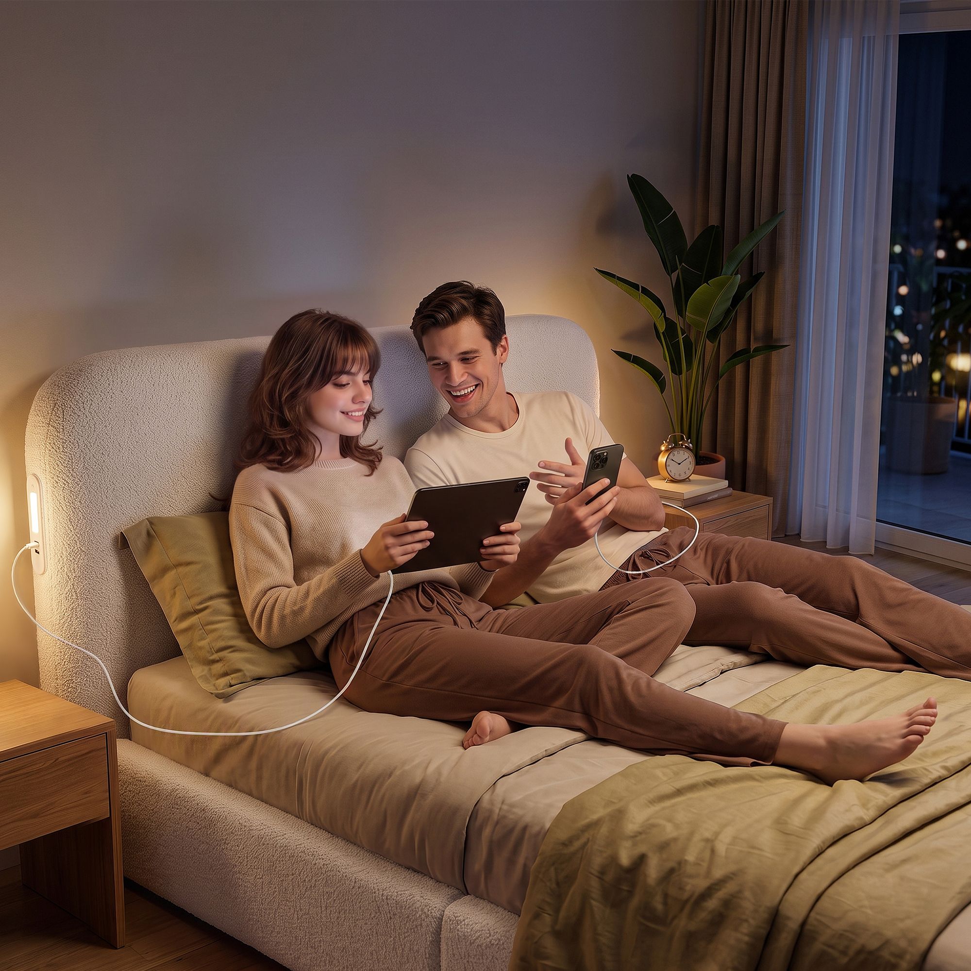 Artiss King Bed Frame with 100cm Bouclé Headboard, USB-C & Night Lights Bedworld