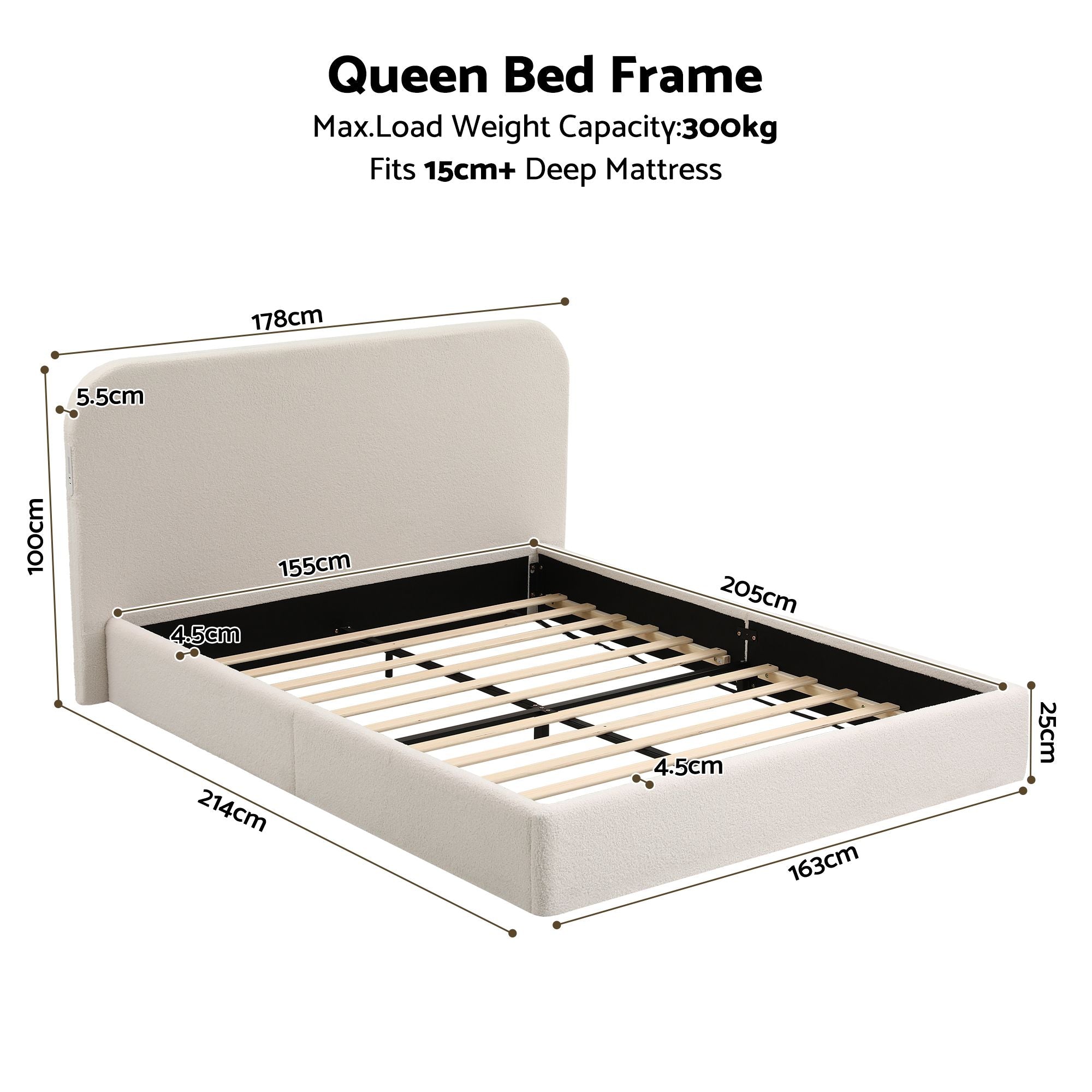 Artiss Queen Bed Frame with Bouclé Headboard, USB-C Charging & Night Lights Bedworld