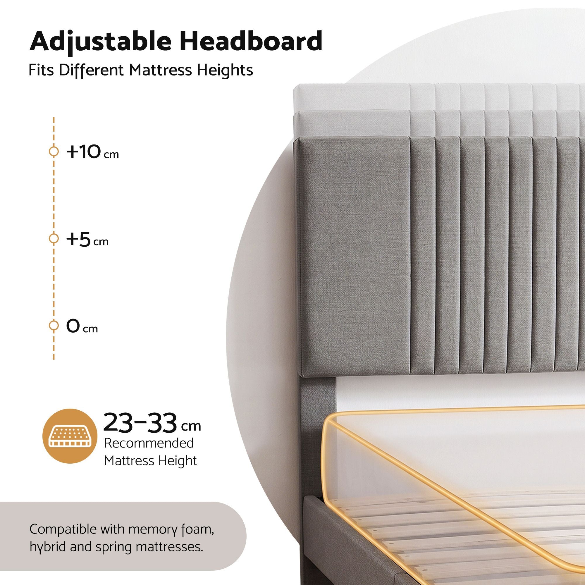 Artiss Double Bed Frame with Adjustable Headboard, Grey, 300kg Capacity Bedworld