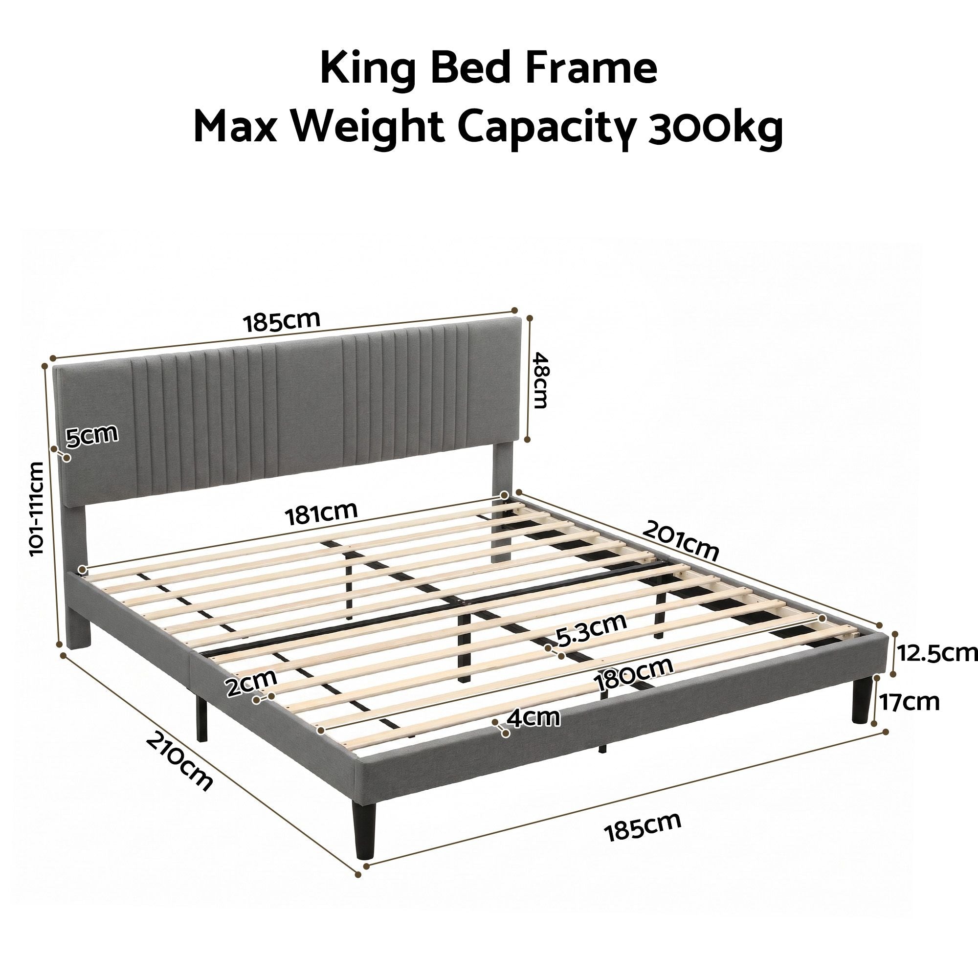 Artiss King Bed Frame with Adjustable Headboard, Grey, 300kg Capacity Bedworld