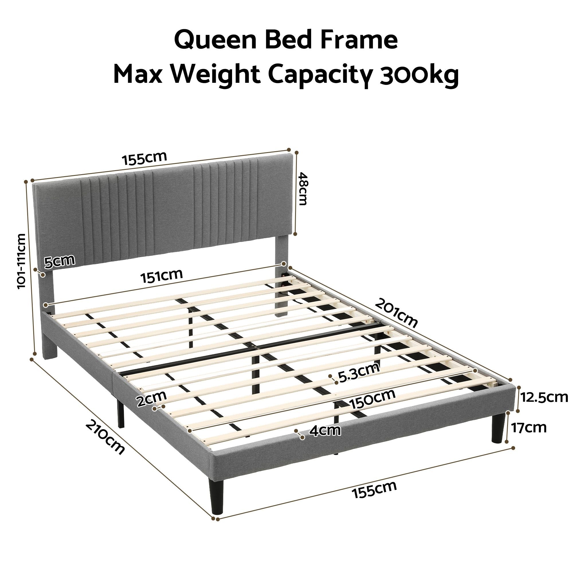 Artiss Queen Bed Frame with Adjustable Headboard, Grey, 300kg Capacity Bedworld