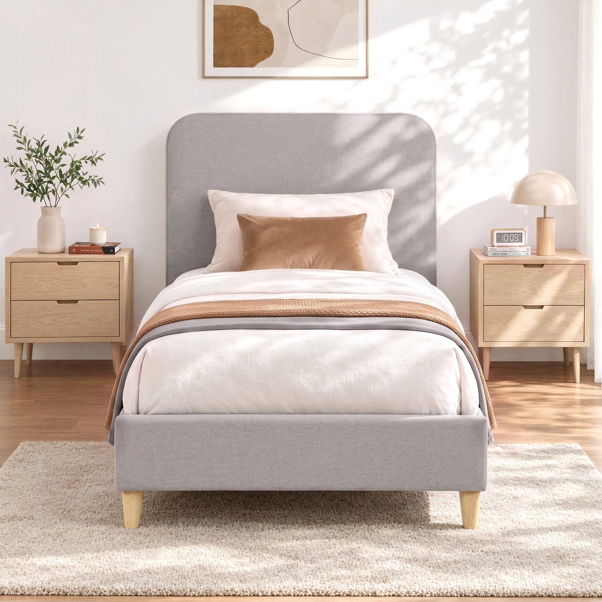 Artiss King Single Bed Frame with Headboard, Faux Linen Fabric Grey Bedworld