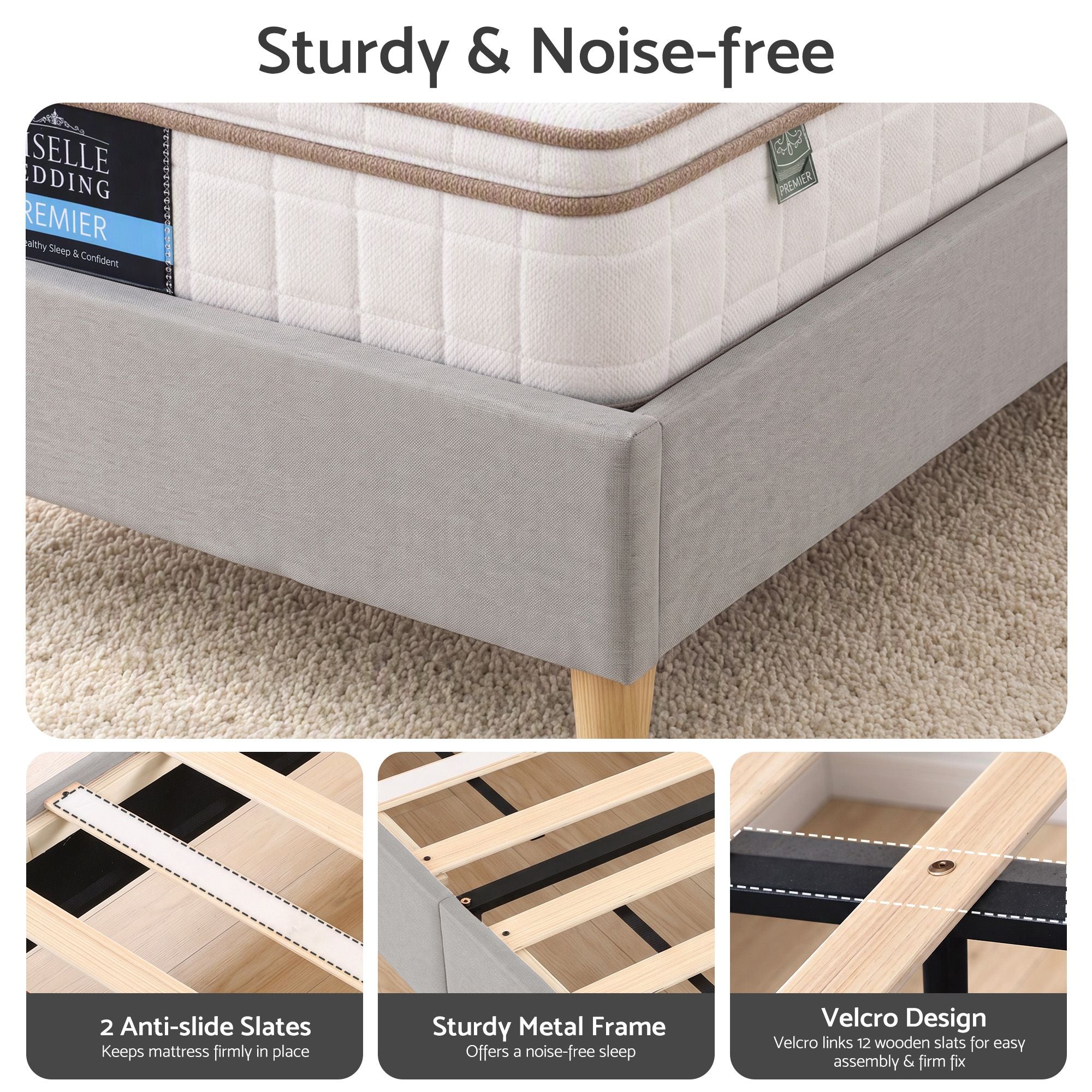 Artiss King Single Bed Frame with Headboard, Faux Linen Fabric Grey Bedworld