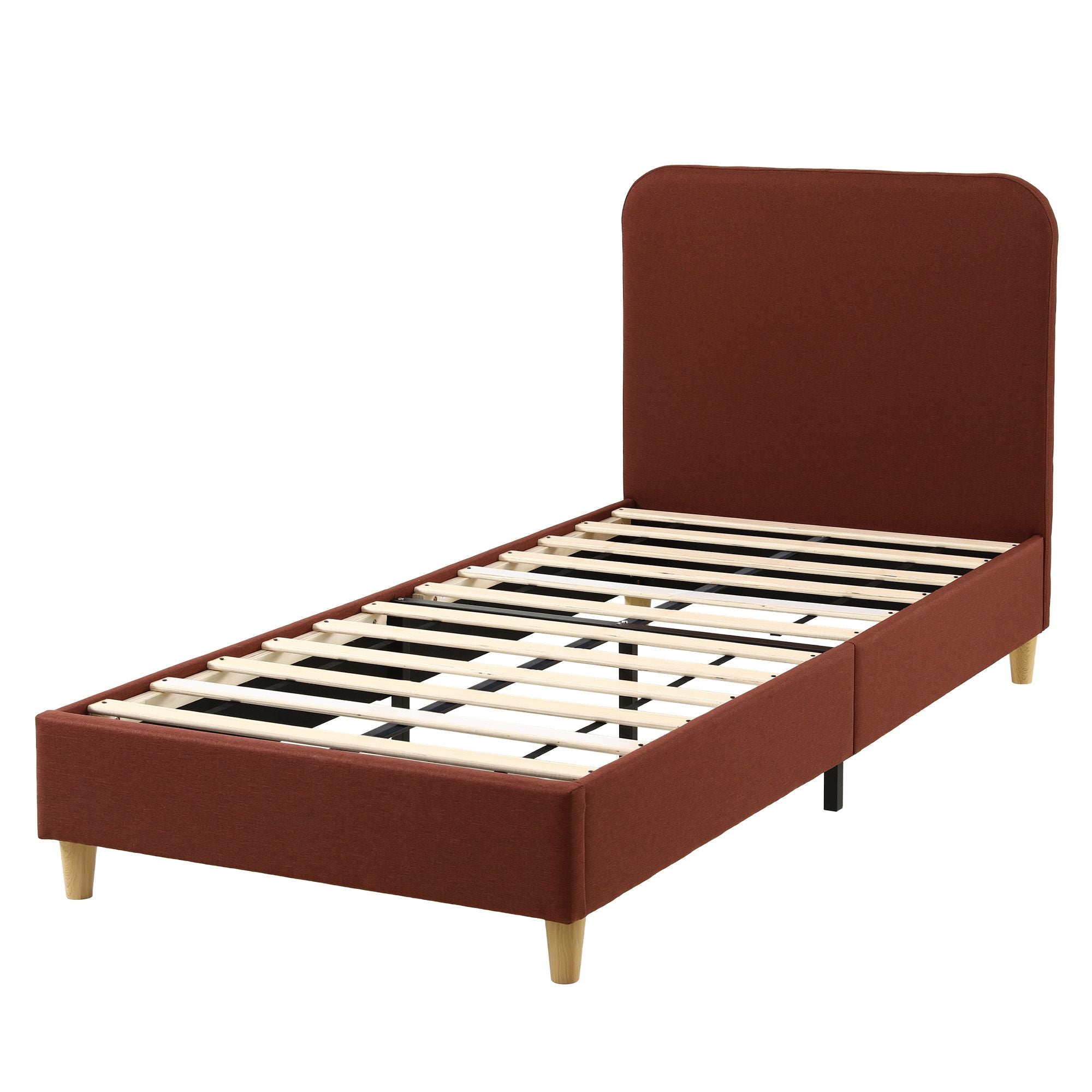 Artiss King Single Bed Frame with Headboard, Faux Linen Fabric Brown Bedworld