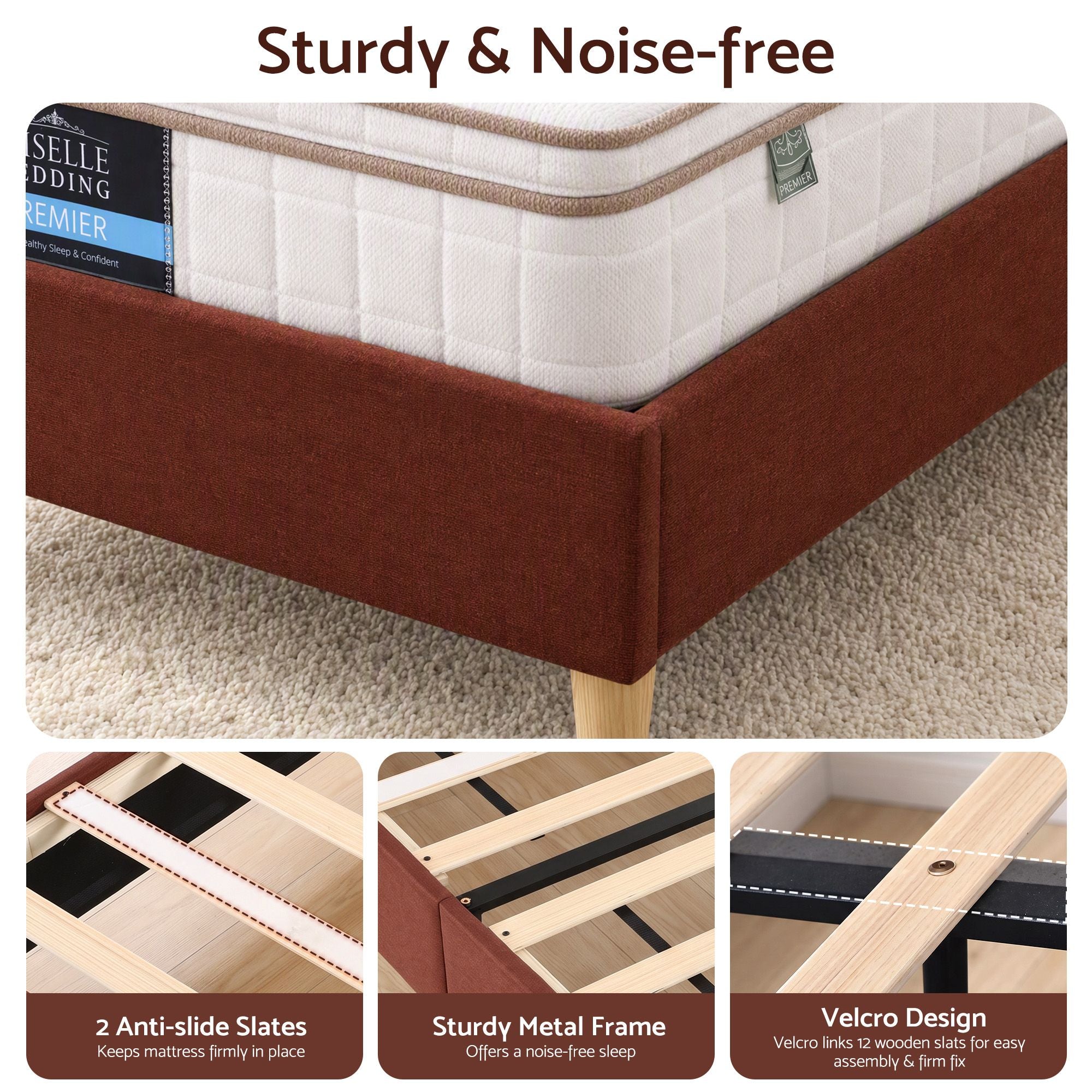 Artiss King Single Bed Frame with Headboard, Faux Linen Fabric Brown Bedworld