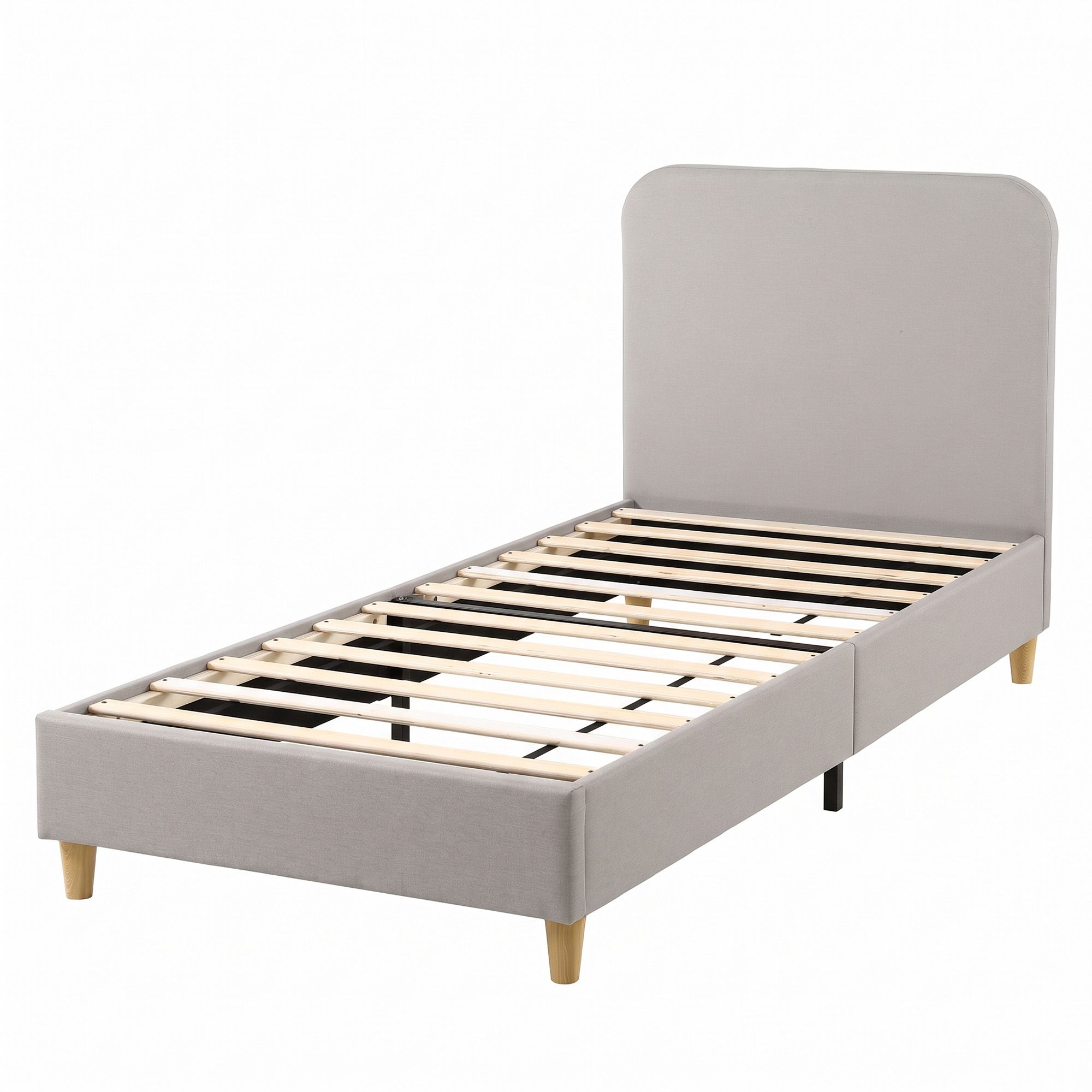 Artiss Single Bed Frame with Headboard, Faux Linen Fabric Grey Bedworld