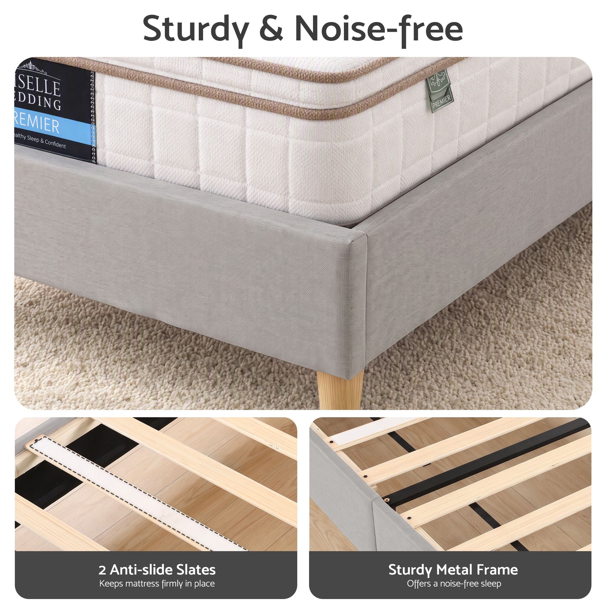 Artiss Single Bed Frame with Headboard, Faux Linen Fabric Grey Bedworld