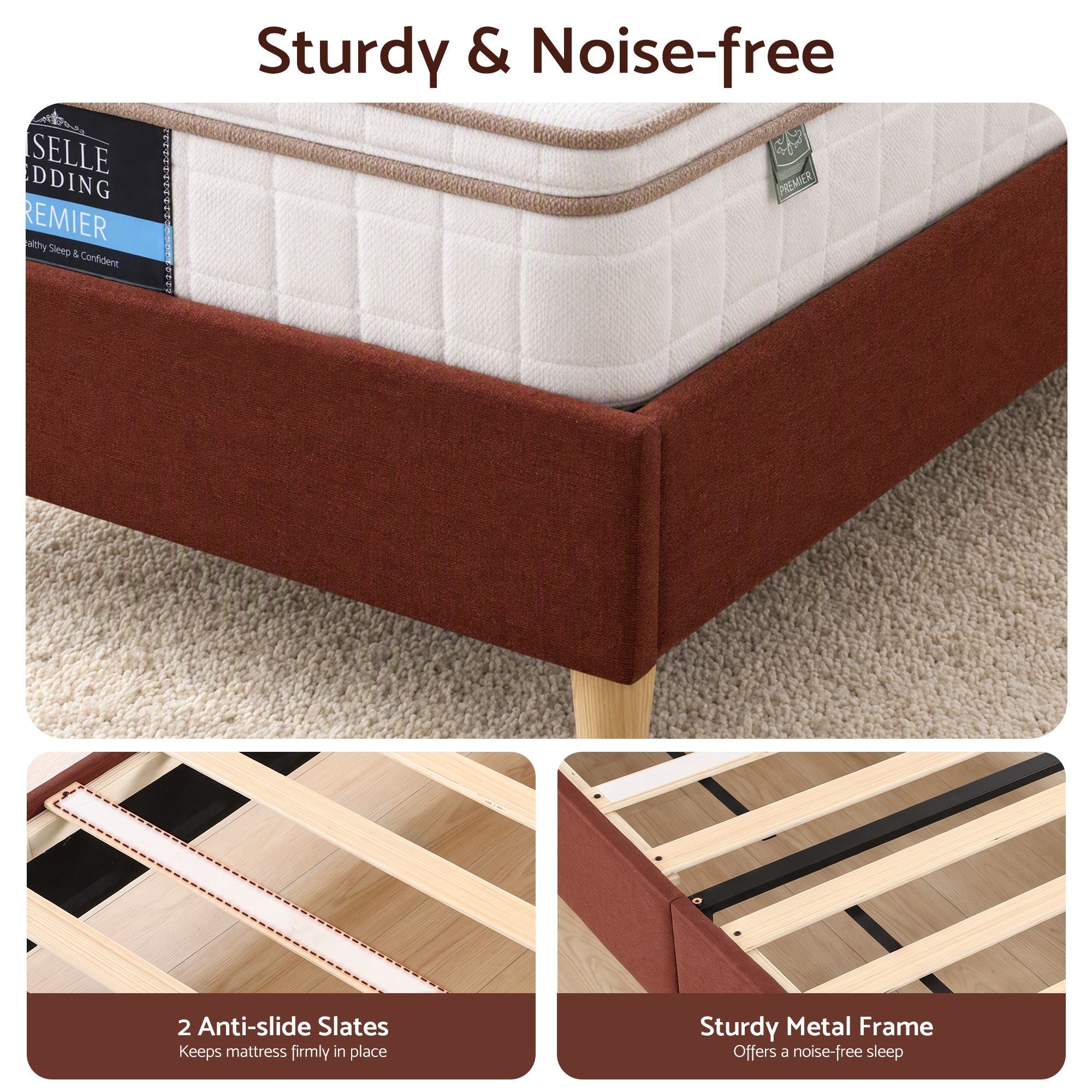 Artiss Single Bed Frame with Headboard, Faux Linen Fabric Brown Bedworld