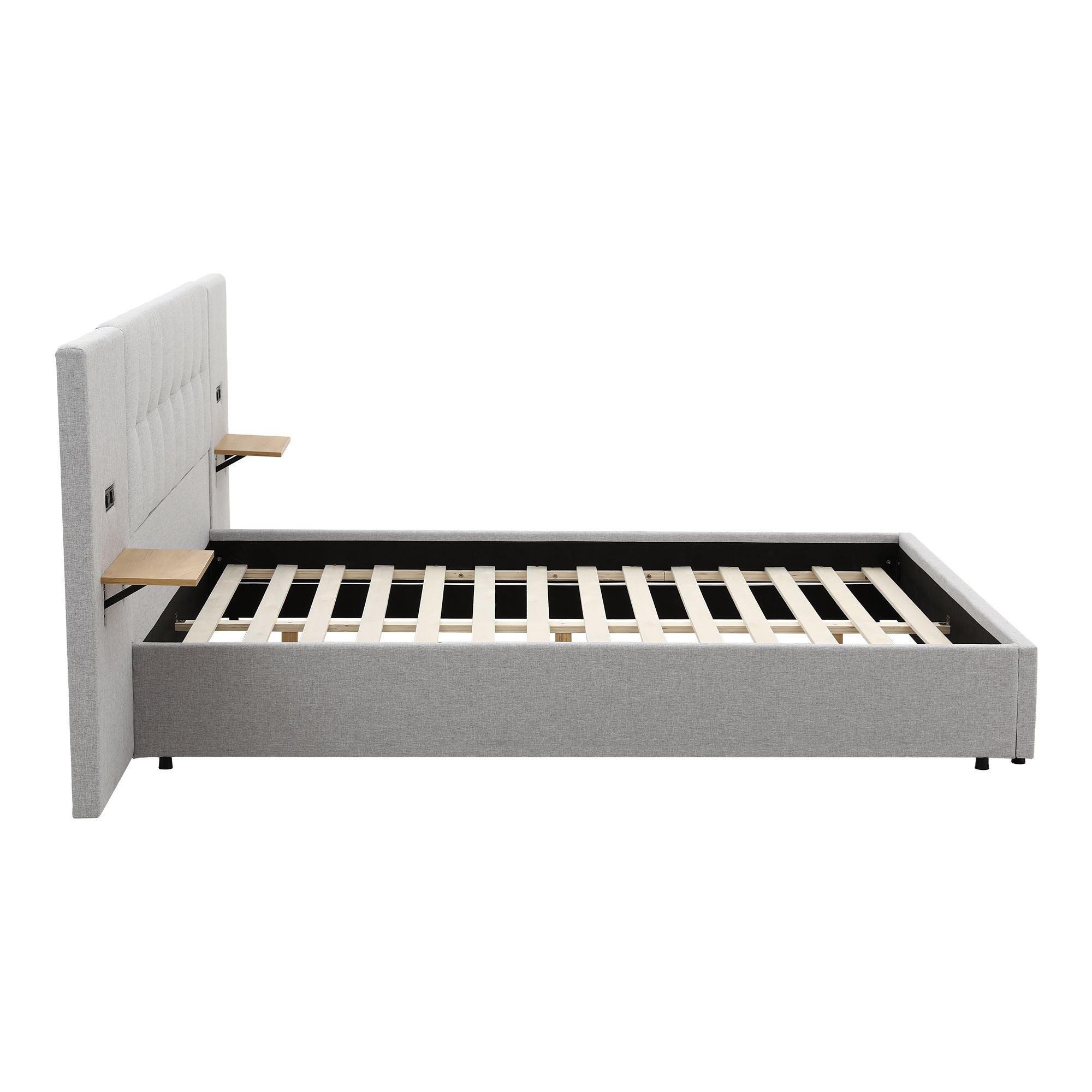Artiss King Bed Frame with Wide Headboard, Floating Shelves and USB Grey Bedworld