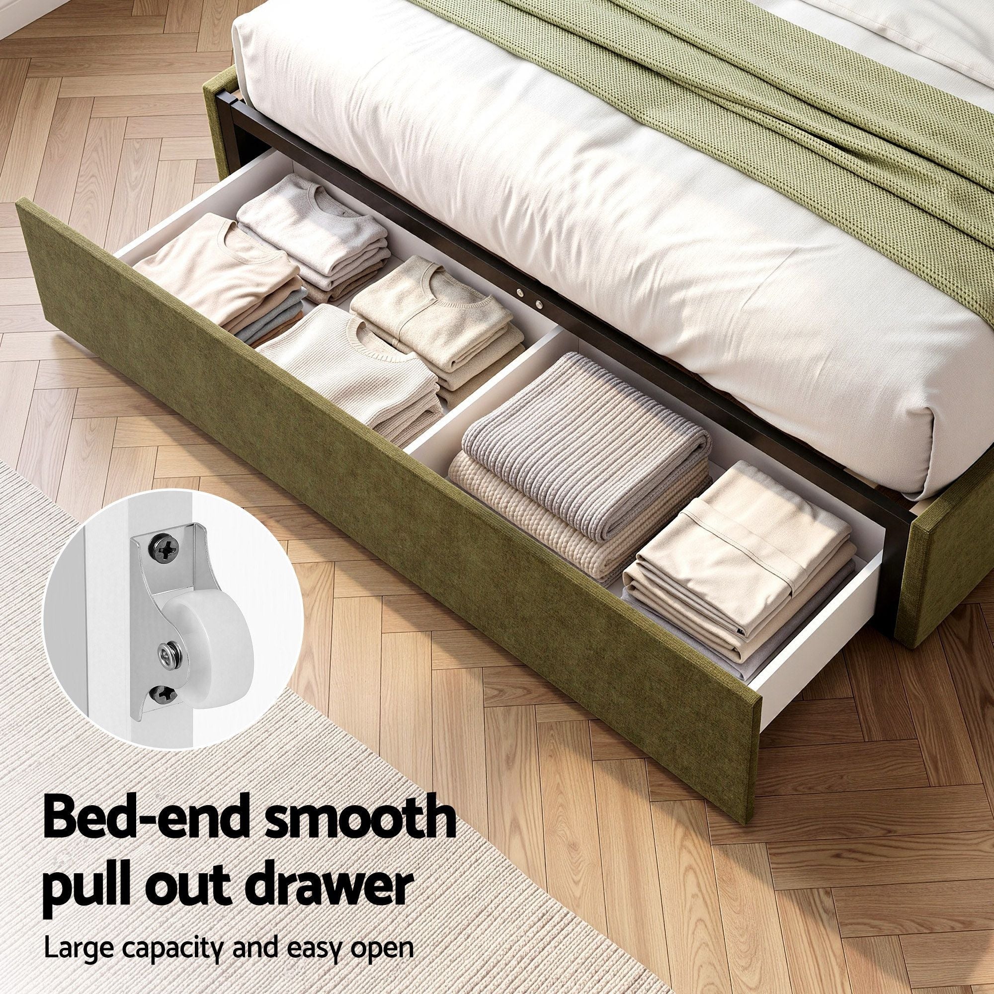 Artiss Double Bed Frame with Storage Drawer, Chenille Curved Headboard Bedworld
