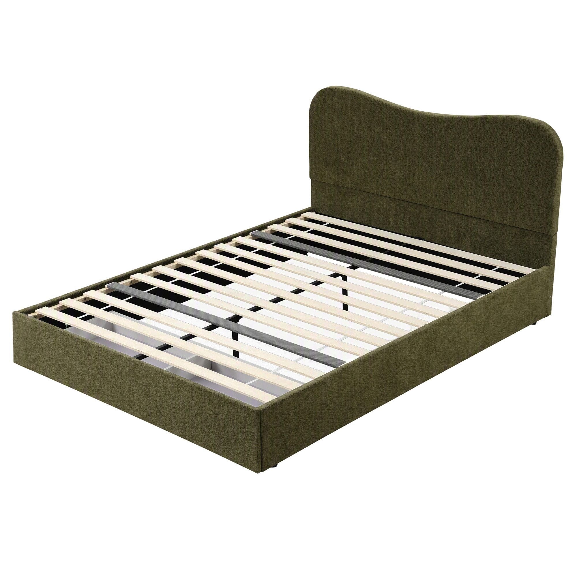 Artiss Queen Bed Frame with Storage Drawer, Chenille Curved Headboard Bedworld