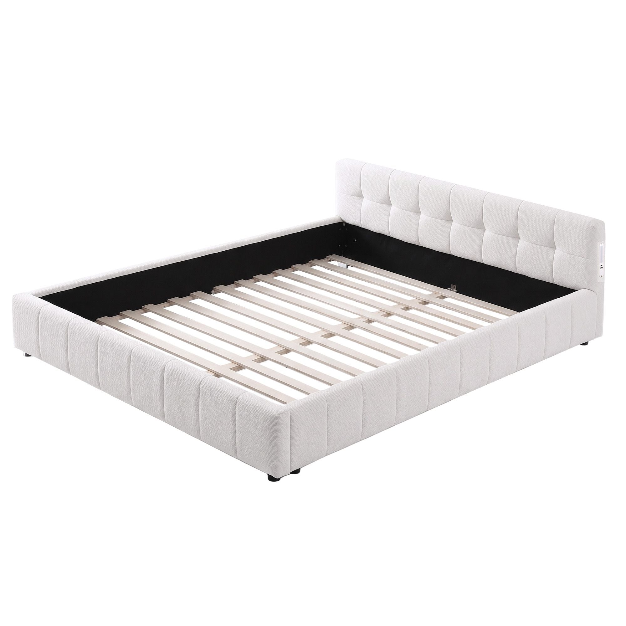 Artiss Double Bed Frame with Charging, LED Lights & Tufted Headboard Bedworld