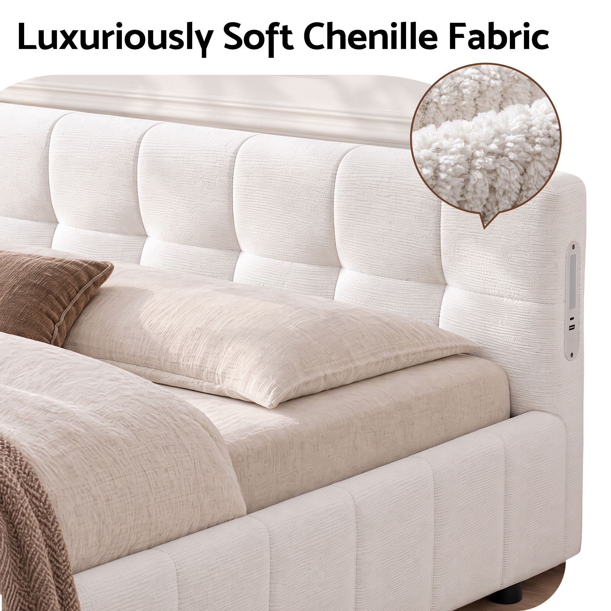 Artiss Double Bed Frame with Charging, LED Lights & Tufted Headboard Bedworld