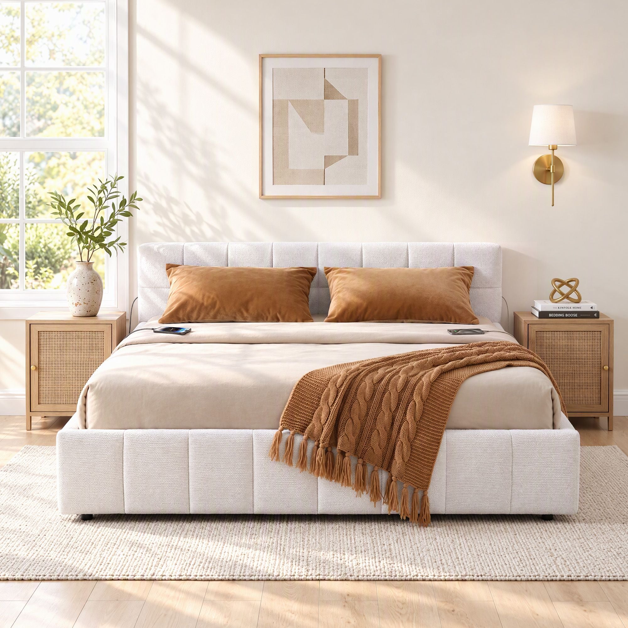 Artiss Queen Bed Frame with Charging, LED Lights & Tufted Headboard Bedworld