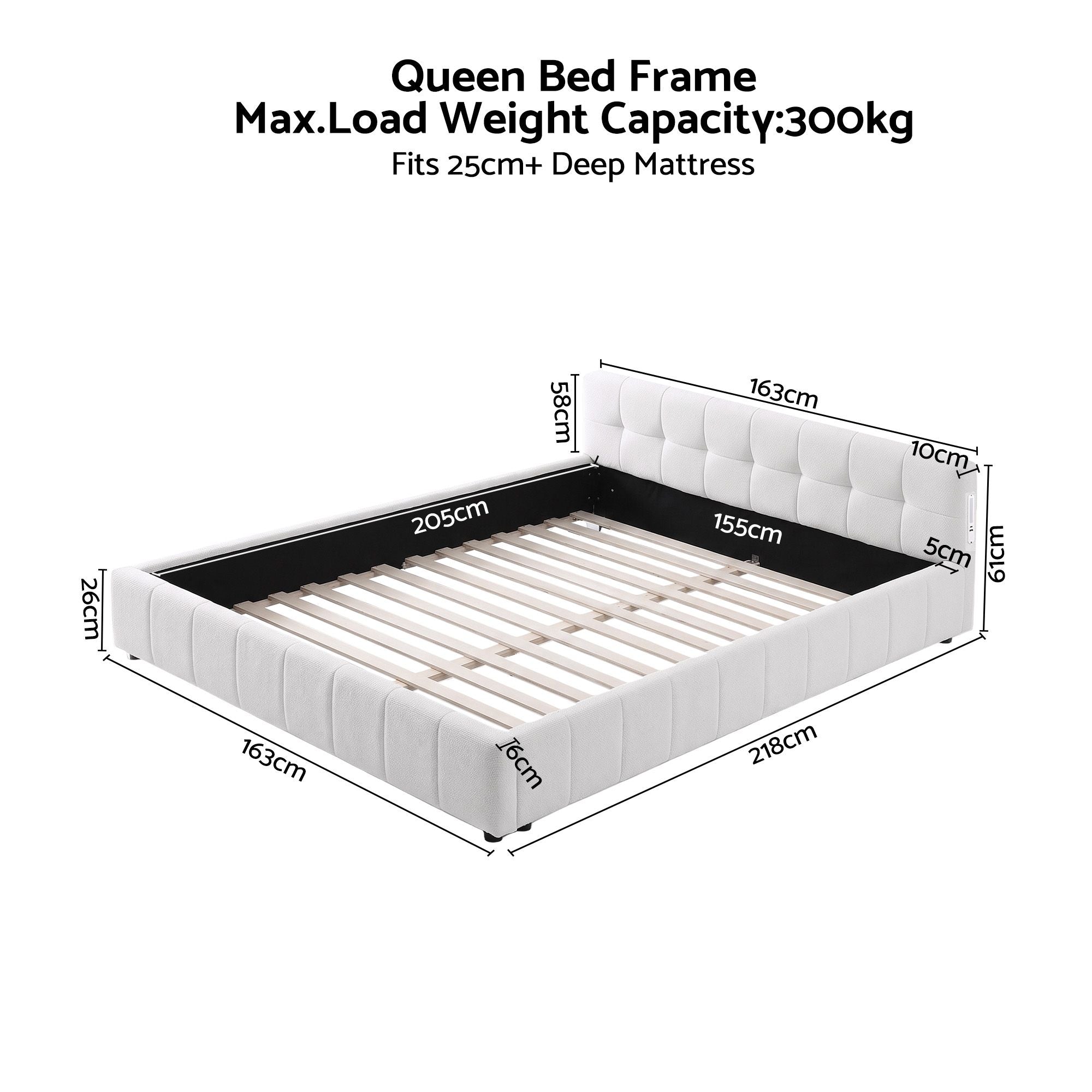 Artiss Queen Bed Frame with Charging, LED Lights & Tufted Headboard Bedworld