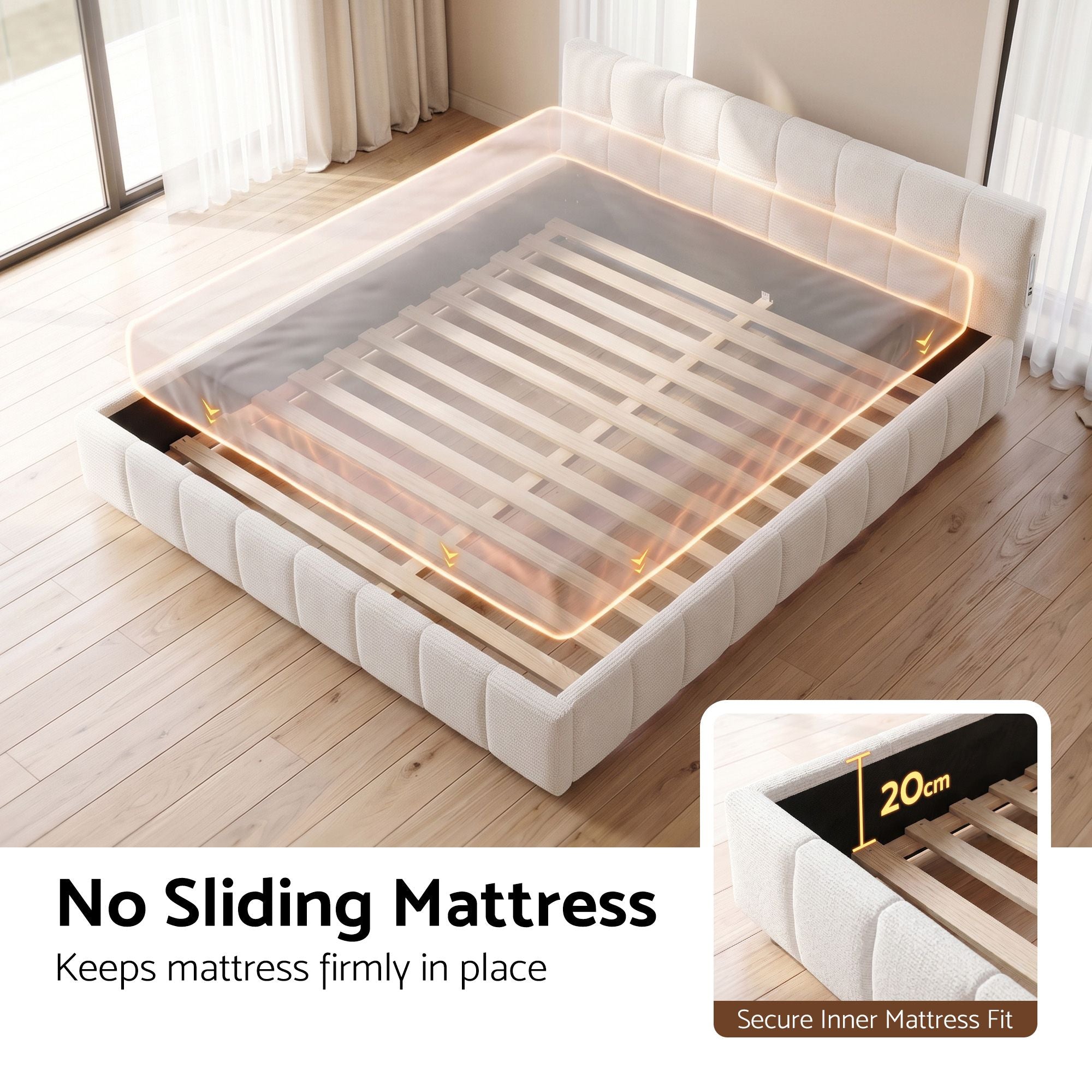 Artiss Queen Bed Frame with Charging, LED Lights & Tufted Headboard Bedworld