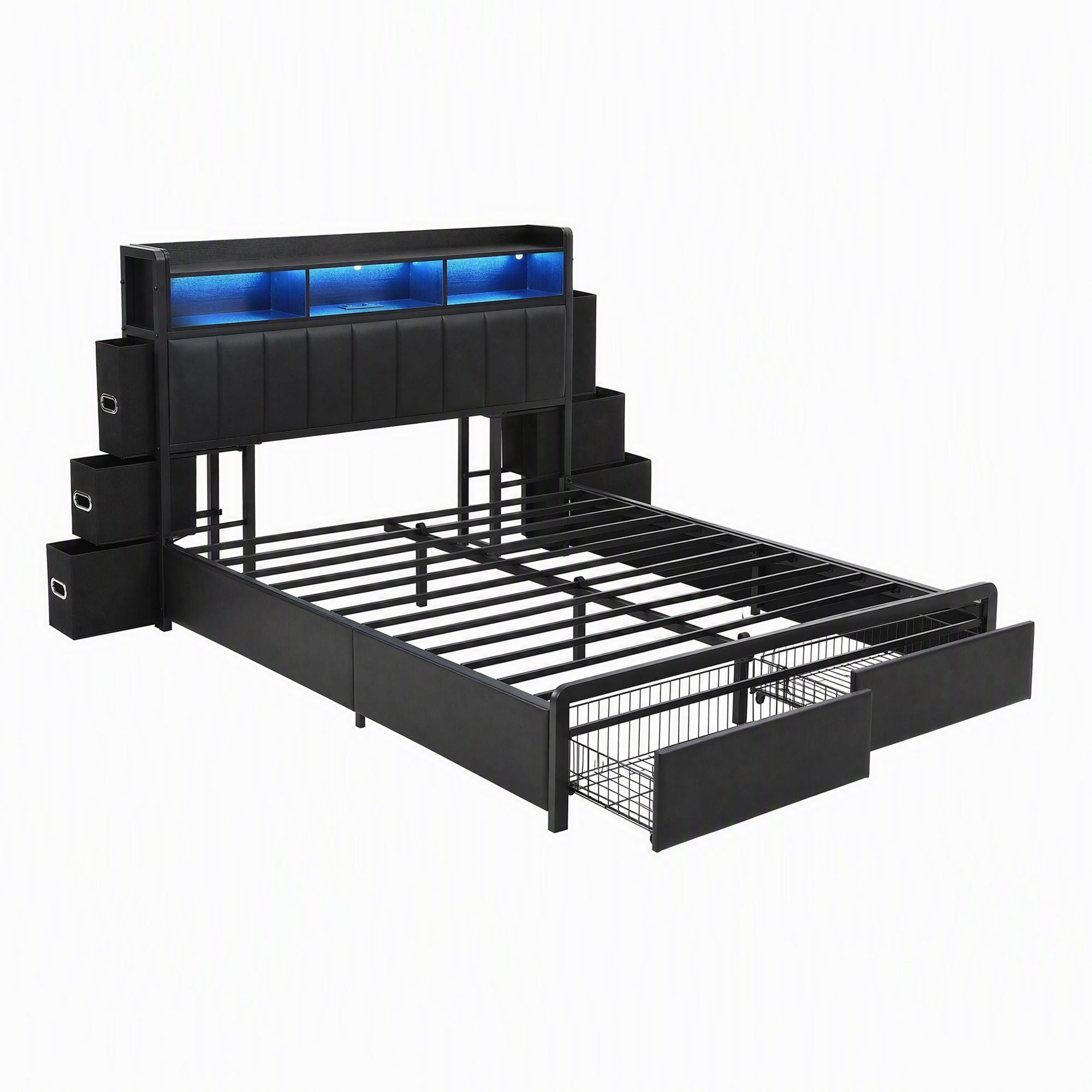 Artiss Double Bed Frame with Storage Headboard, 2 Drawers, Charging Station LED Light Bedworld