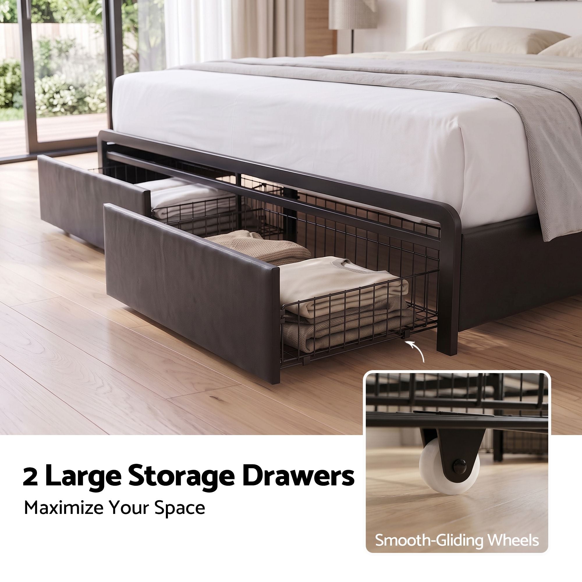 Artiss King Bed Frame with Storage Headboard, 2 Drawers, Charging Station & LED Light Bedworld