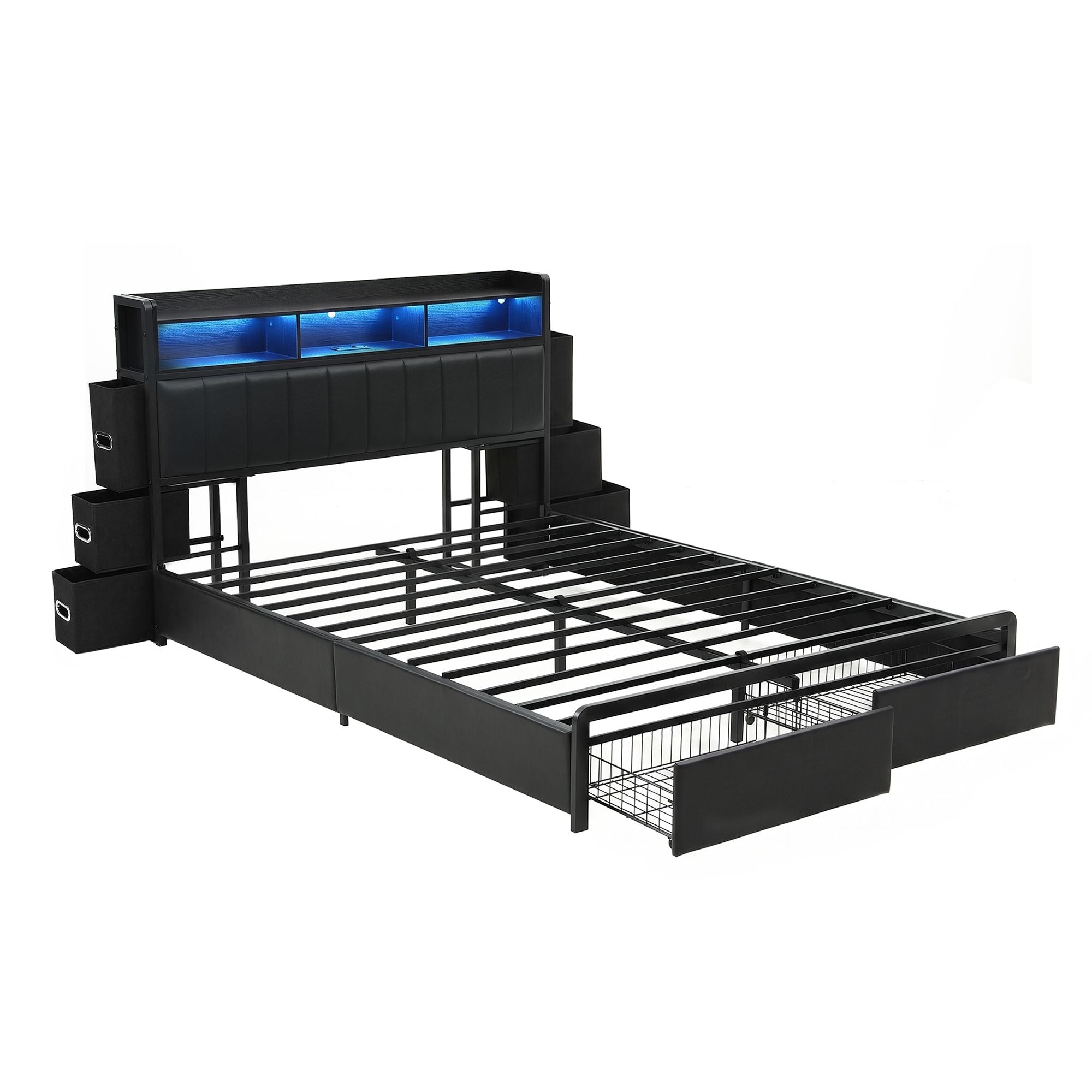 Artiss Queen Bed Frame with Storage Headboard, 2 Drawers, Charging Station& LED Light Bedworld