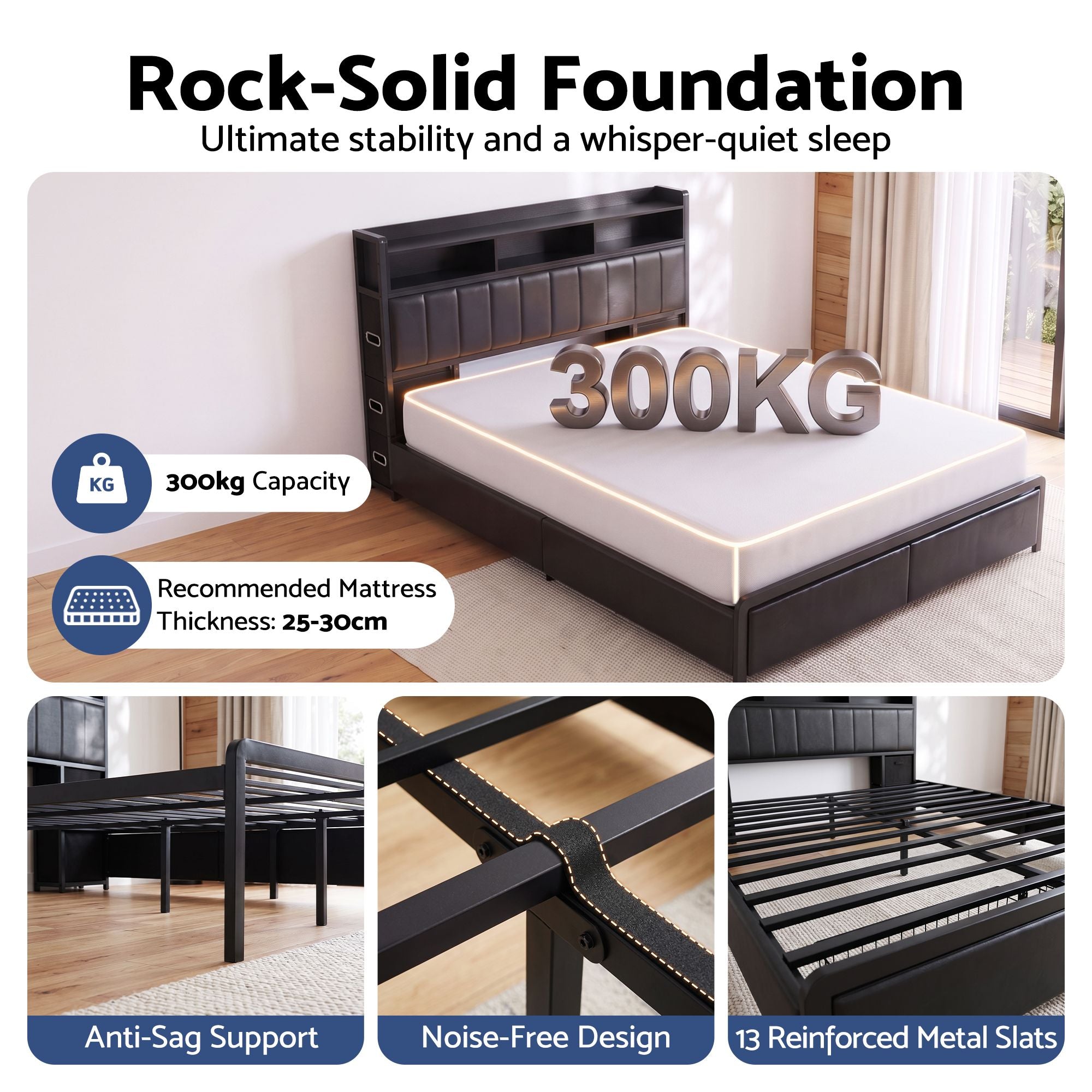Artiss Queen Bed Frame with Storage Headboard, 2 Drawers, Charging Station& LED Light Bedworld