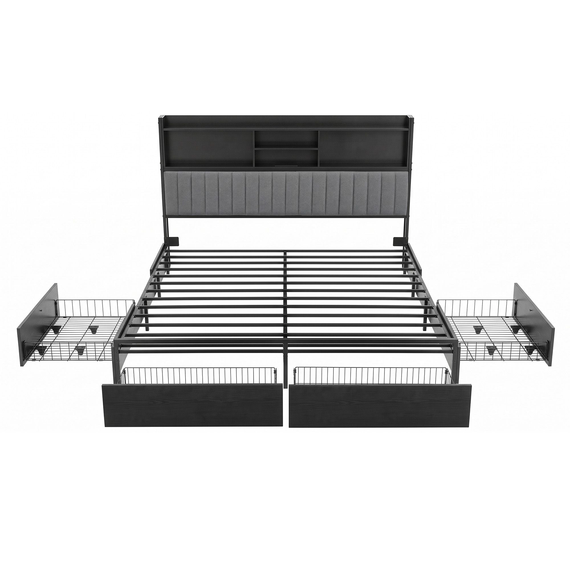 Artiss King Bed Frame with Storage, 4 Drawers and Charging Station Bedworld