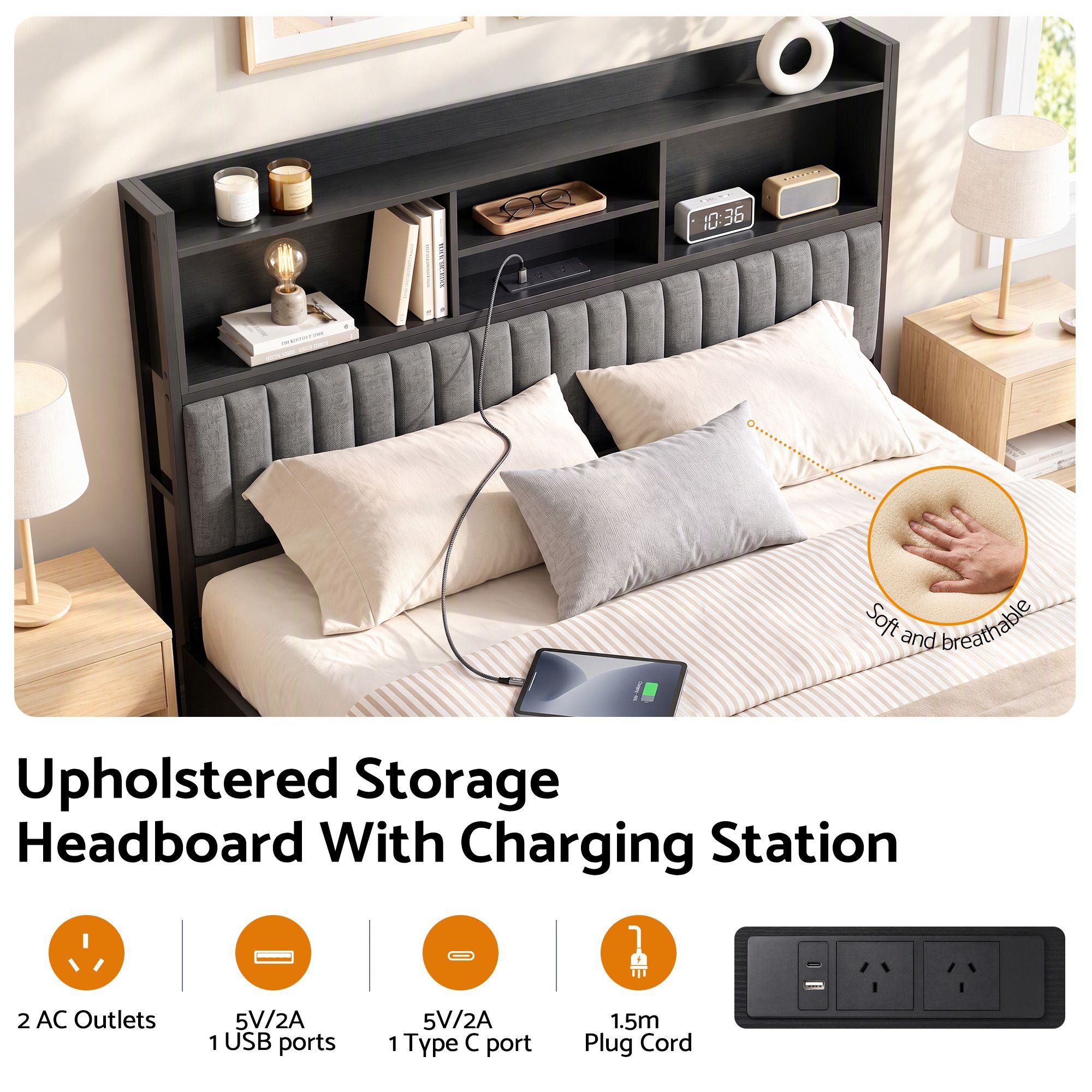 Artiss King Bed Frame with Storage, 4 Drawers and Charging Station Bedworld