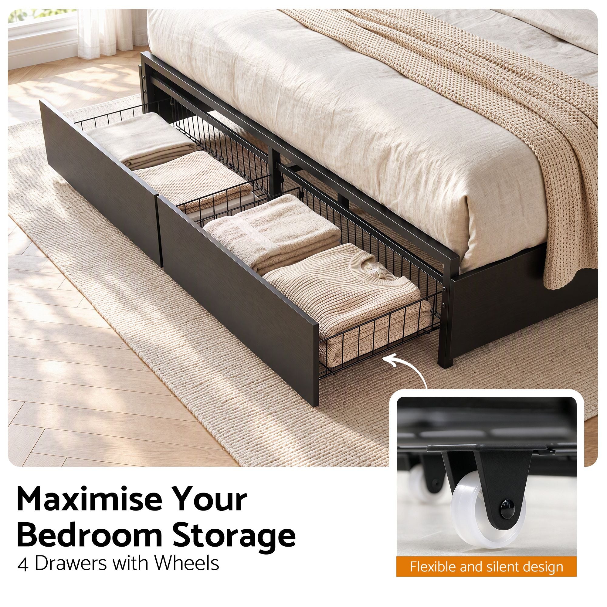 Artiss King Bed Frame with Storage, 4 Drawers and Charging Station Bedworld