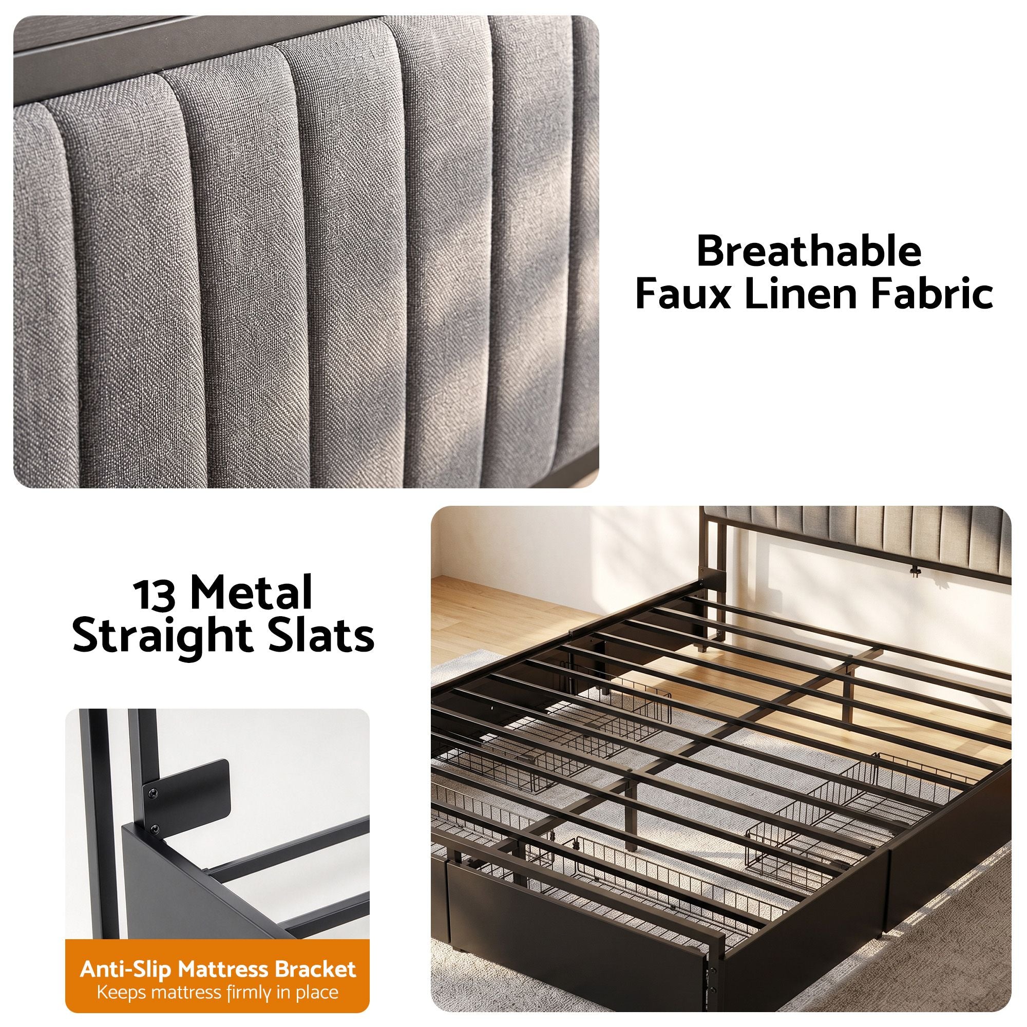Artiss King Bed Frame with Storage, 4 Drawers and Charging Station Bedworld