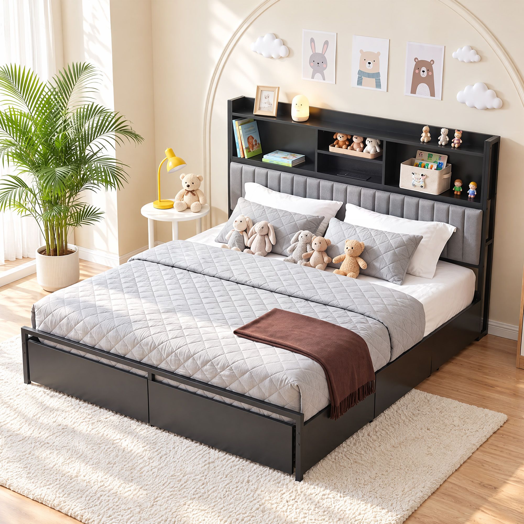 Artiss King Bed Frame with Storage, 4 Drawers and Charging Station Bedworld