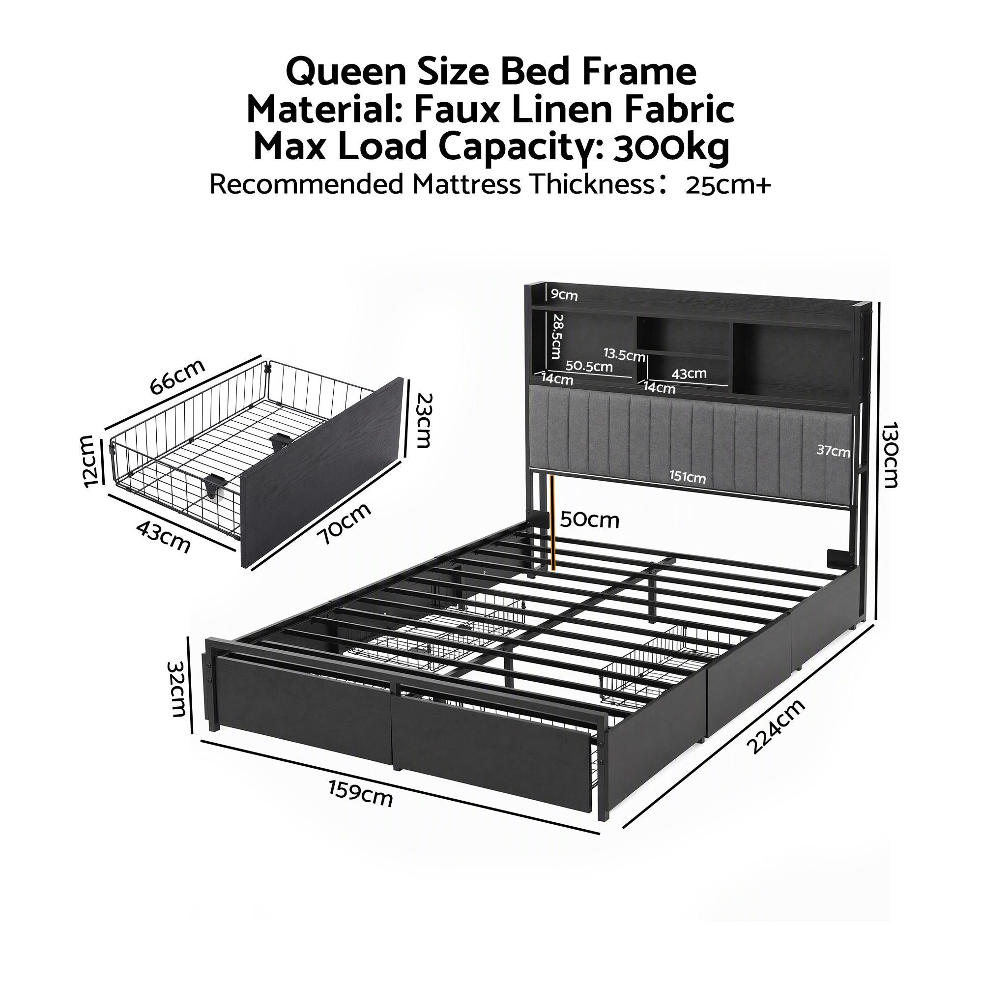 Artiss Queen Bed Frame with Storage, 4 Drawers and Charging Station Bedworld