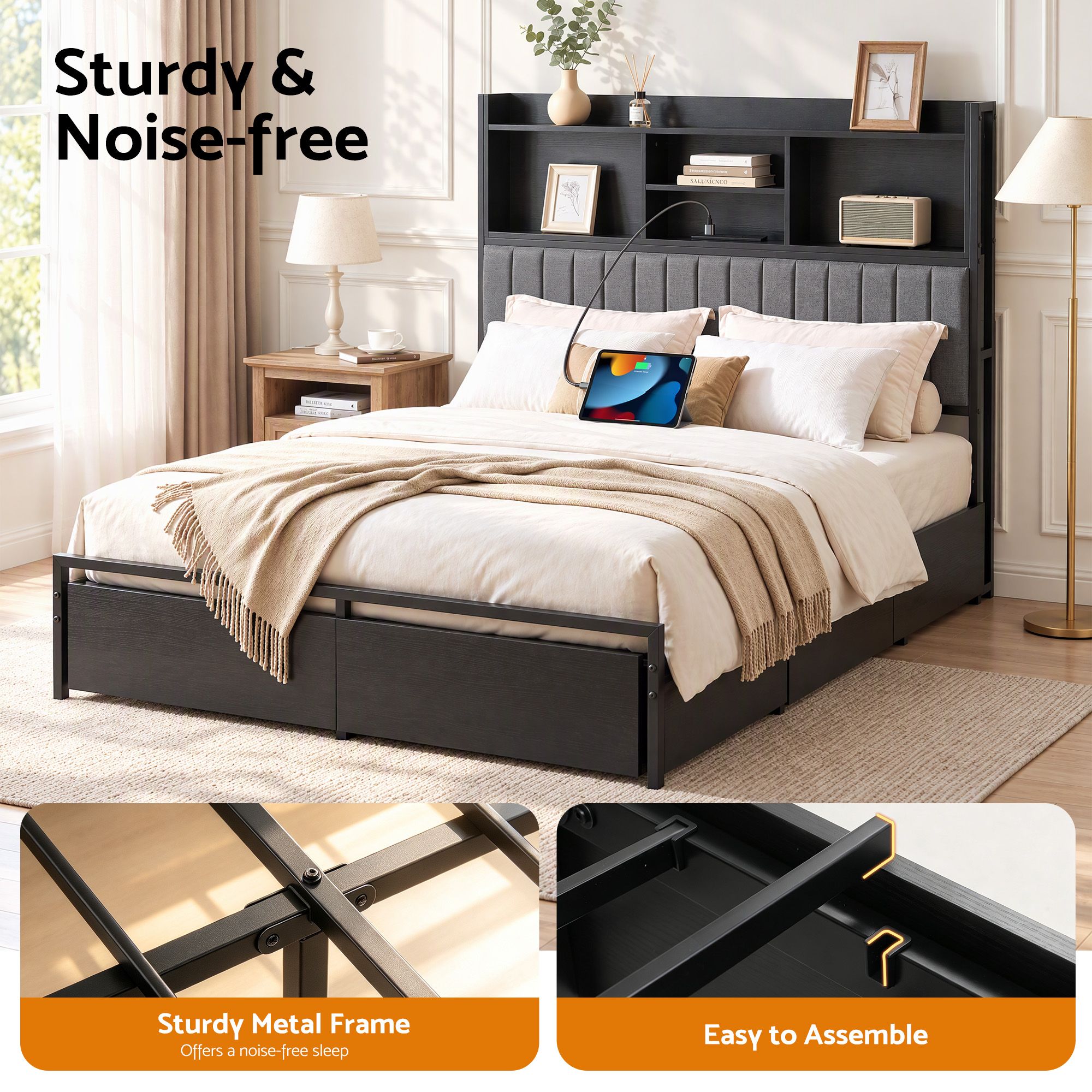 Artiss Queen Bed Frame with Storage, 4 Drawers and Charging Station Bedworld