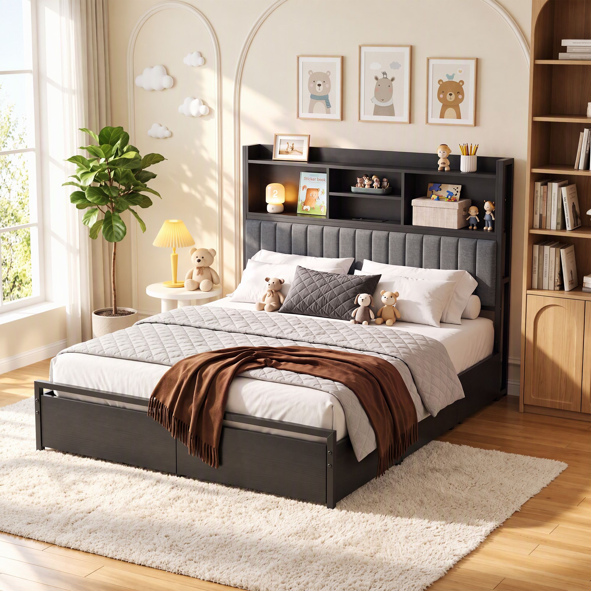 Artiss Queen Bed Frame with Storage, 4 Drawers and Charging Station Bedworld