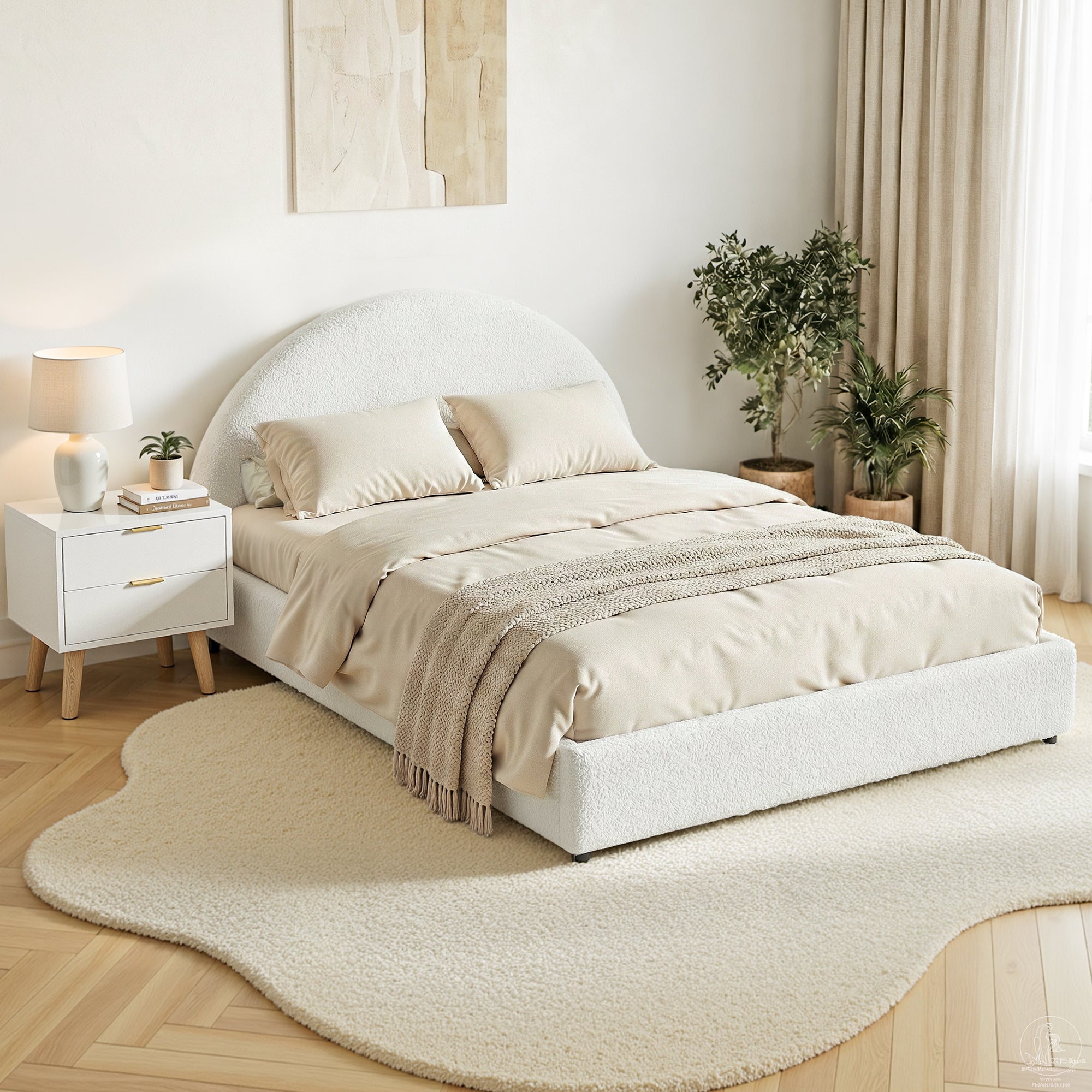 Artiss Queen Bed Frame Bedside Table Set Gas Lift Storage Base with Boucle Fabric Upholstered Headboard 2 Drawer Nightstand for Bedroom Furniture Bedworld