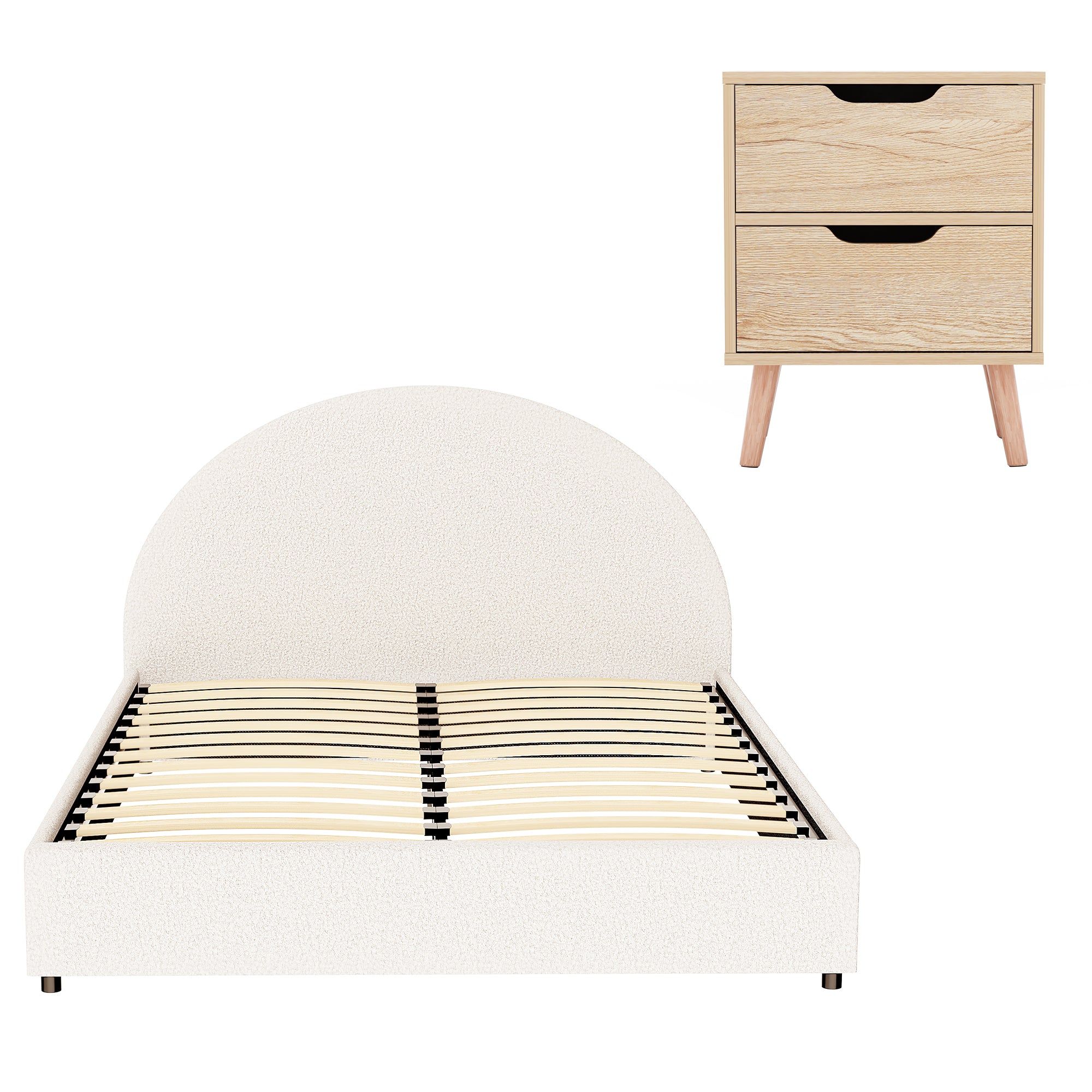 Artiss Gas Lift Queen Bed Frame with Bedside Table Set Boucle Fabric Upholstered Platform Bed Nightstand Bedworld