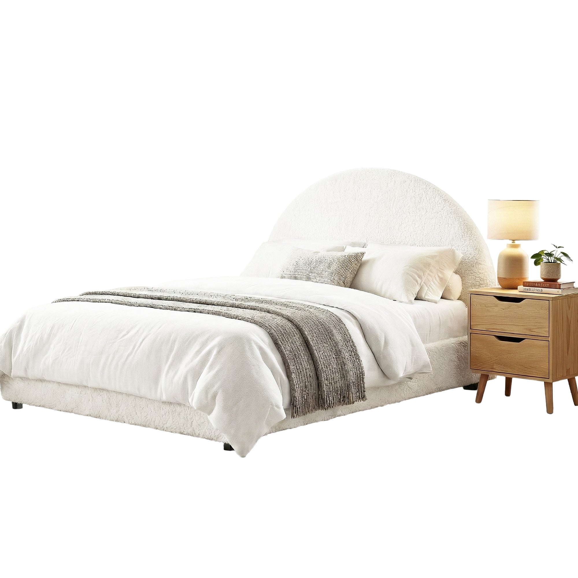 Artiss Gas Lift Queen Bed Frame with Bedside Table Set Boucle Fabric Upholstered Platform Bed Nightstand Bedworld