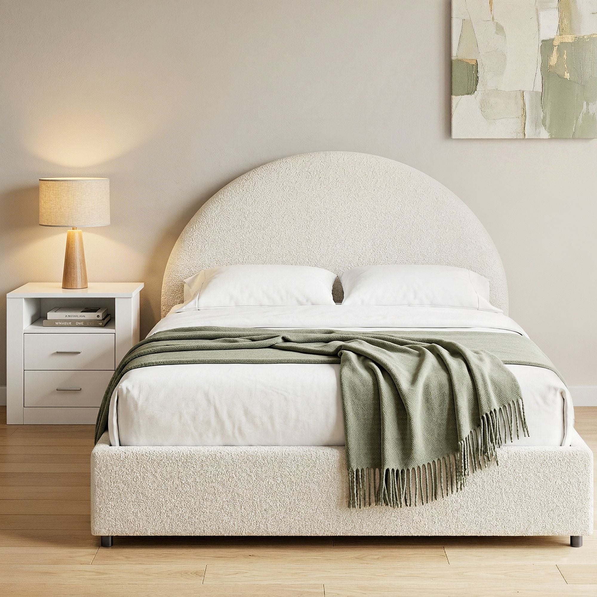 Artiss Queen Bed Frame with Storage and Bedside Table Set Boucle Fabric Gas Lift Bed Base 2-Drawer Nightstand Bedworld