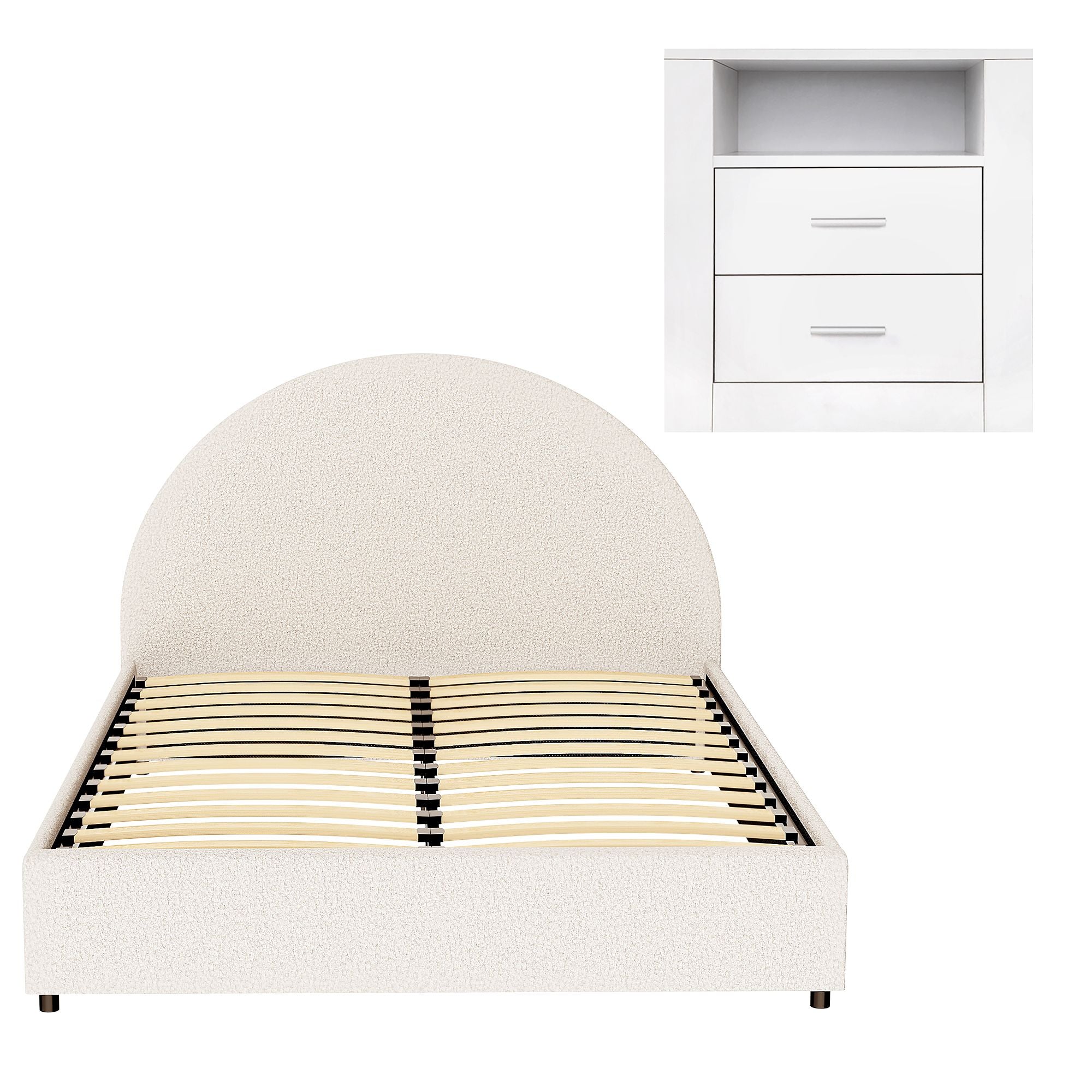 Artiss Queen Bed Frame with Storage and Bedside Table Set Boucle Fabric Gas Lift Bed Base 2-Drawer Nightstand Bedworld