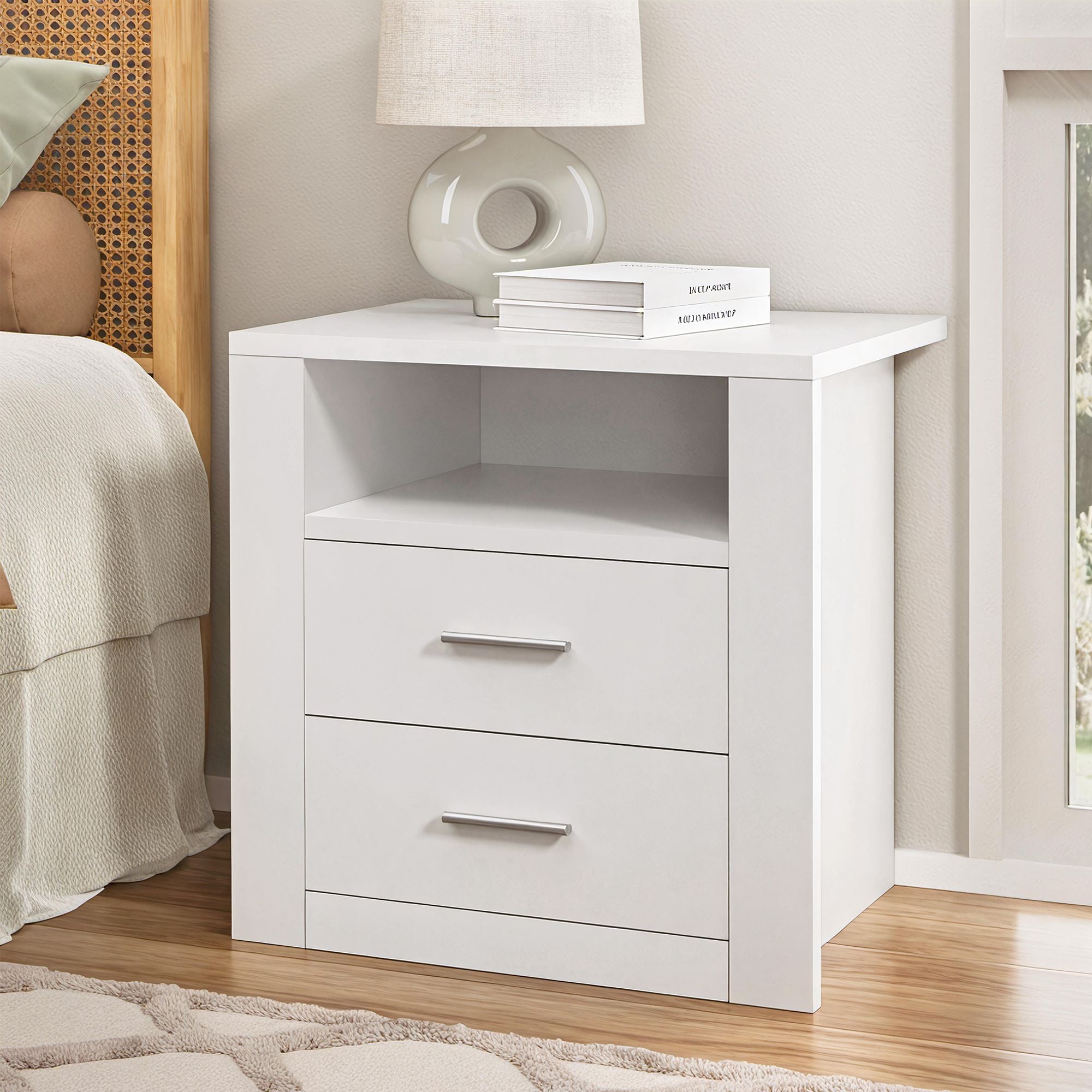 Artiss Queen Bed Frame with Storage and Bedside Table Set Boucle Fabric Gas Lift Bed Base 2-Drawer Nightstand Bedworld