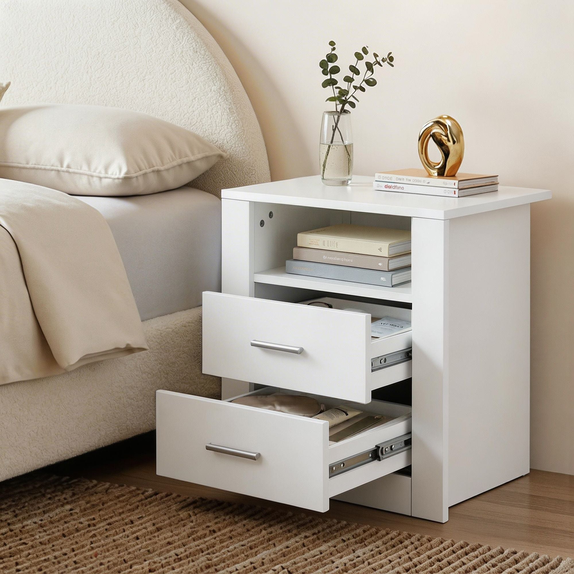 Artiss Queen Bed Frame with Storage and Bedside Table Set Boucle Fabric Gas Lift Bed Base 2-Drawer Nightstand Bedworld