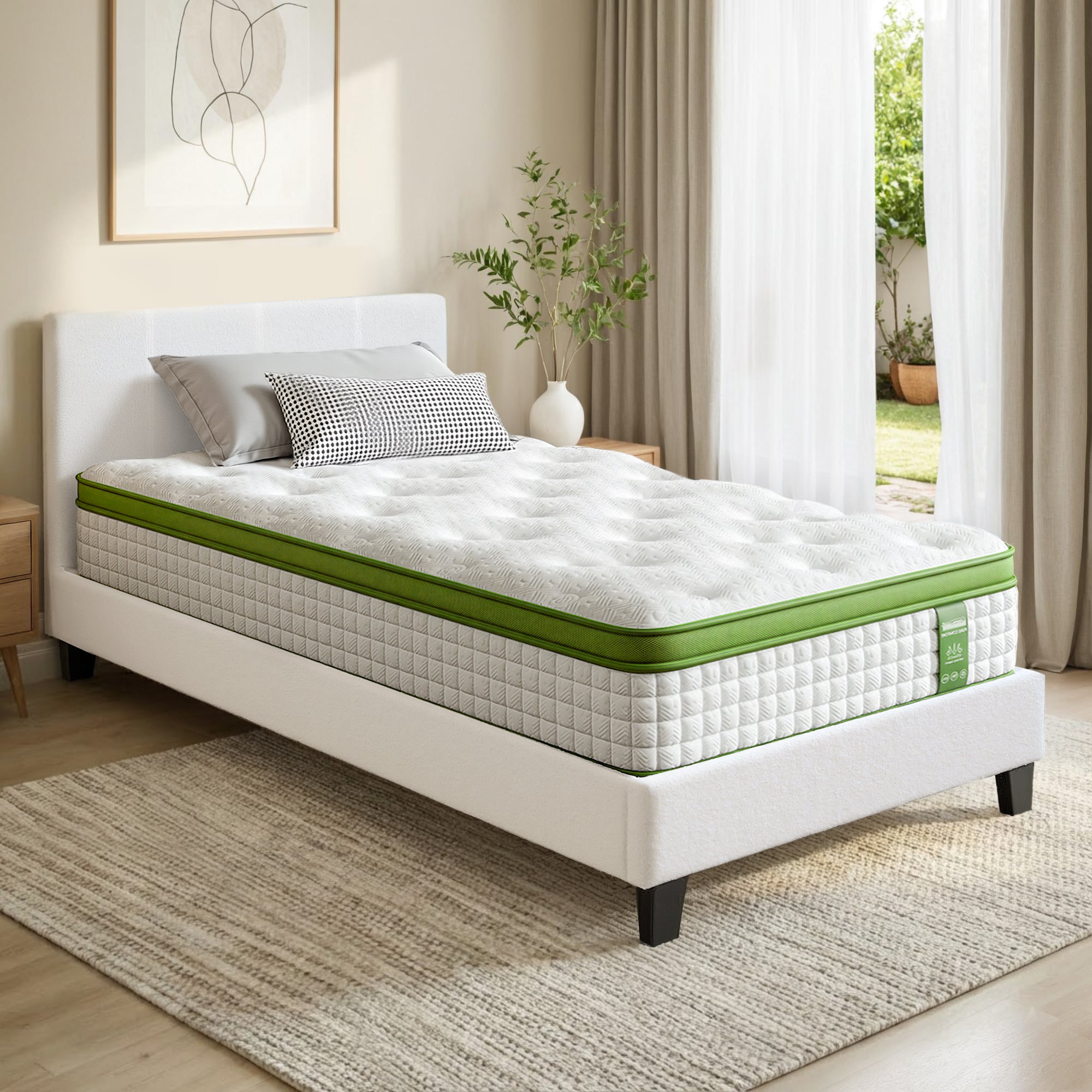 Artiss Single Bed Frame with Hybrid Mattress Set 30cm Medium Firm Platform Headboard Boucle Upholstered Pocket Coil for Pressure Relief Bedworld